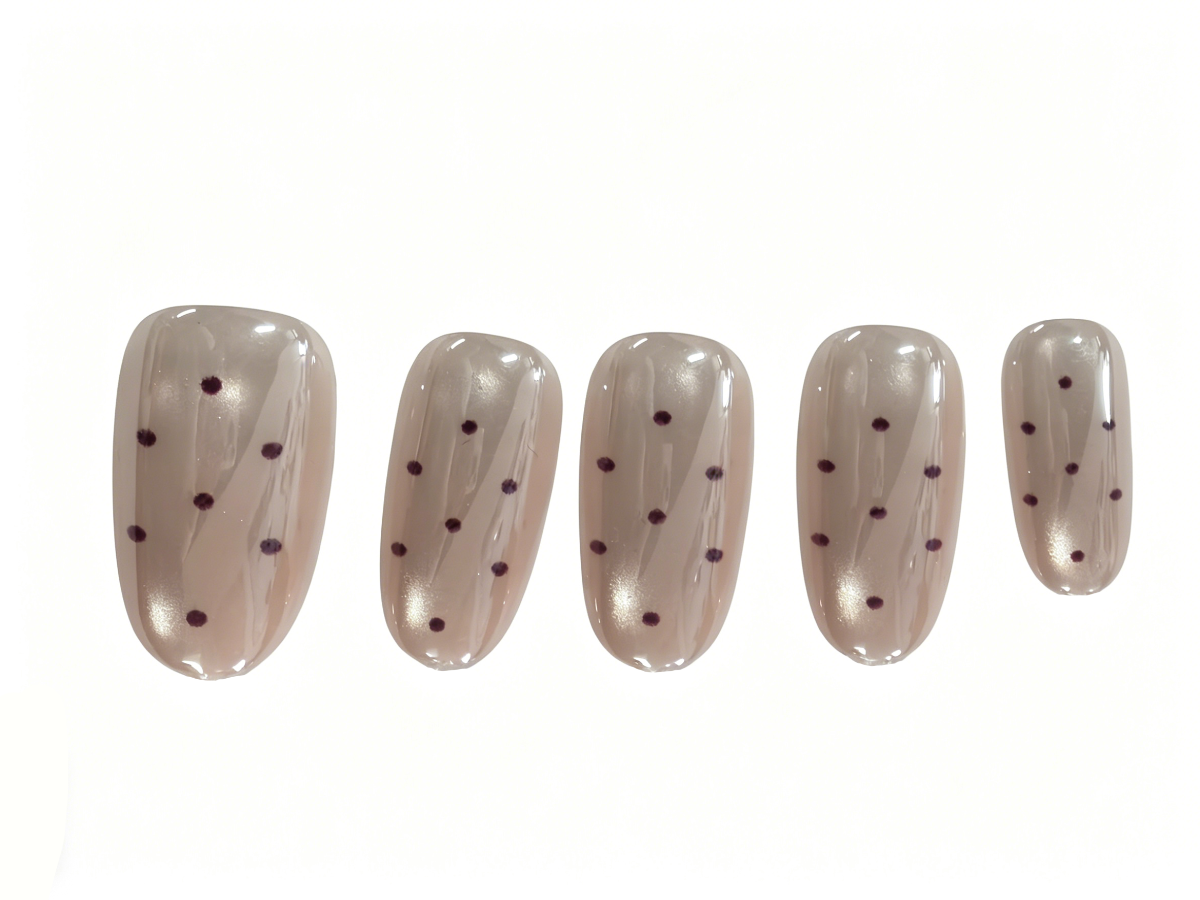 Dihang Pink Polka Dot Chrome Almond Press on Nails