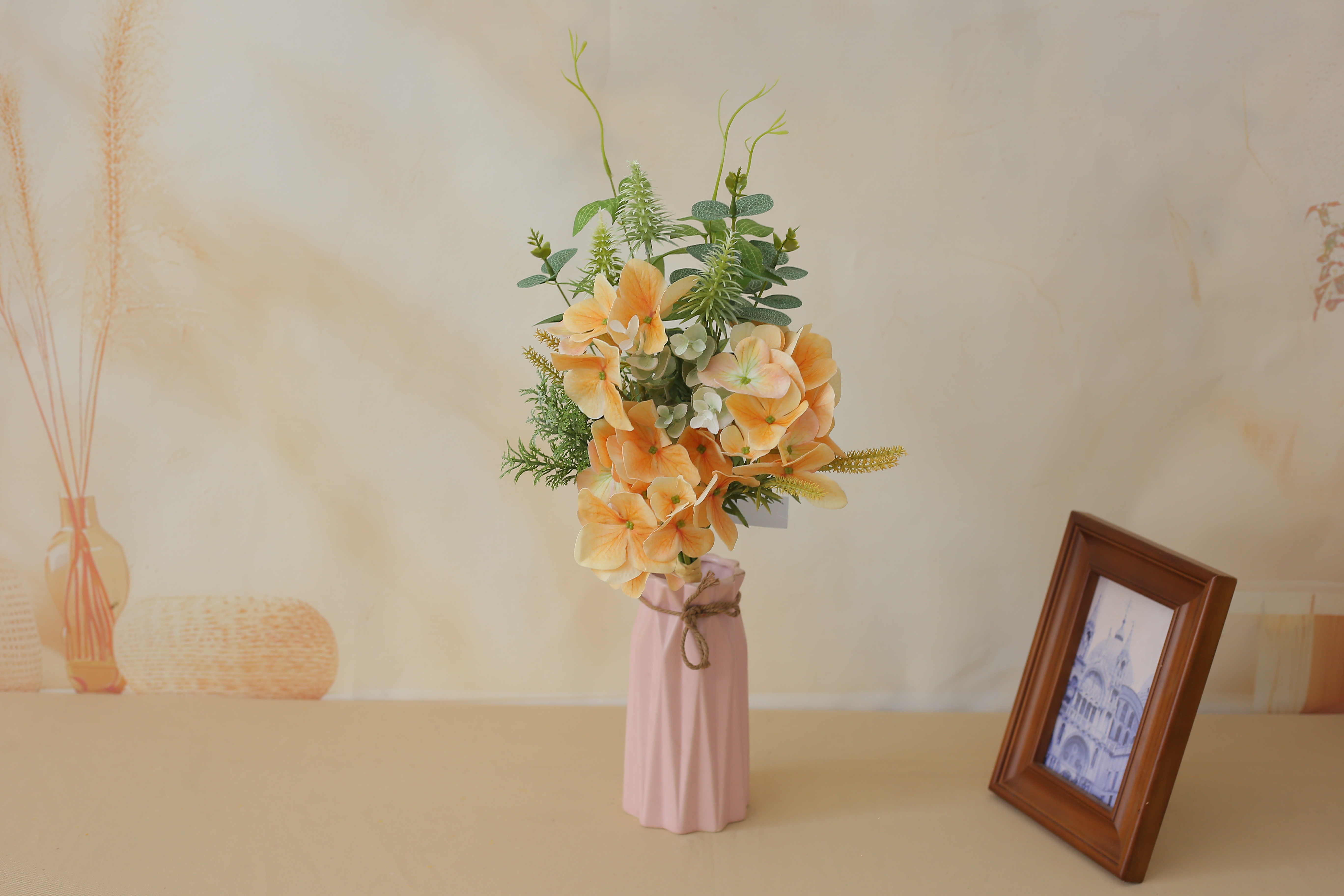 A small half-bunch of film hydrangea and plastic pieces