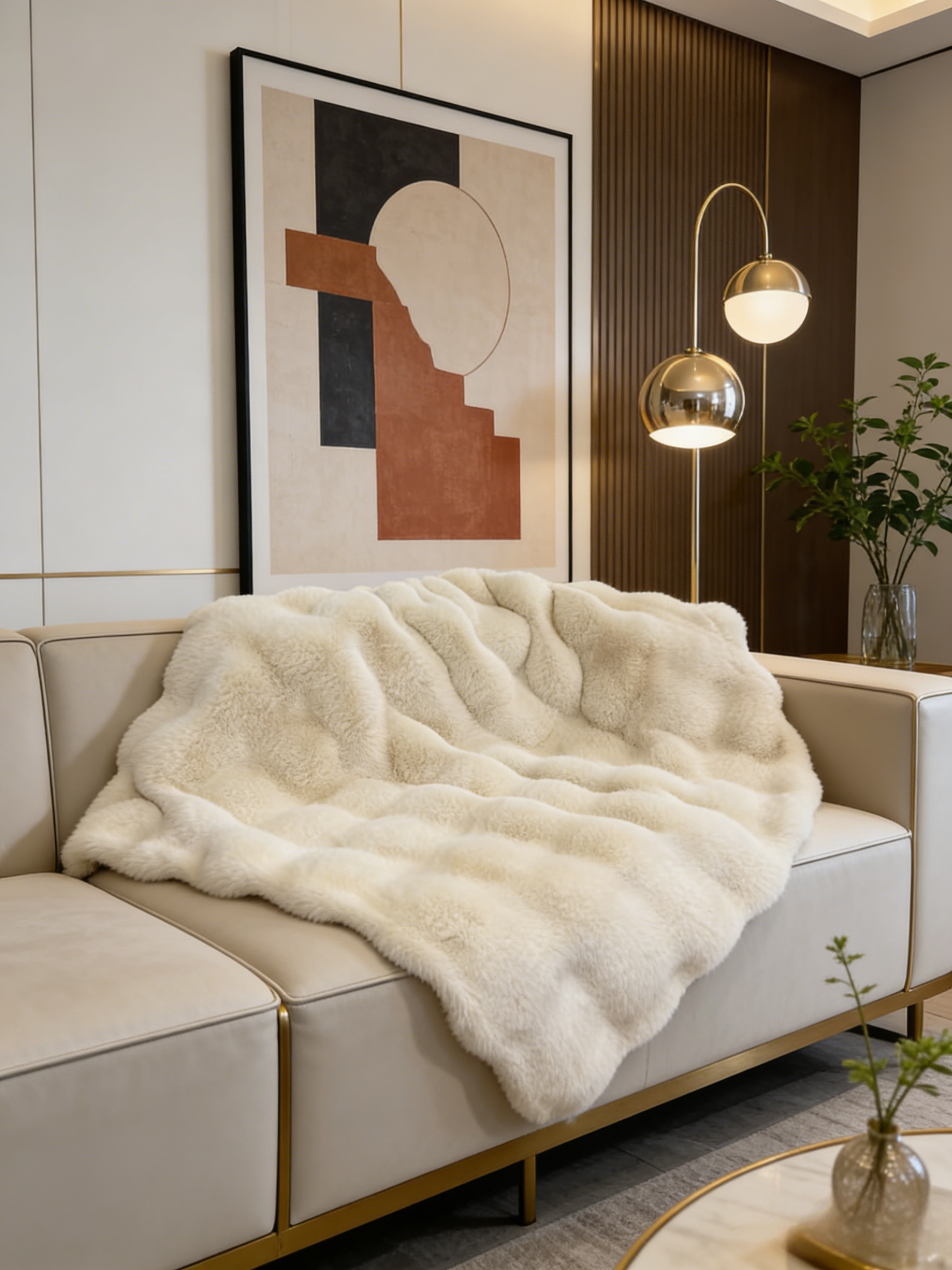 Large Bubble Faux Rabbit Fur Blanket