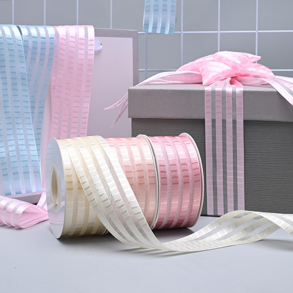 Korean Style Striped Organza Ribbon – Sheer Nylon Ribbon for Gift Wrapping & Brand Packaging