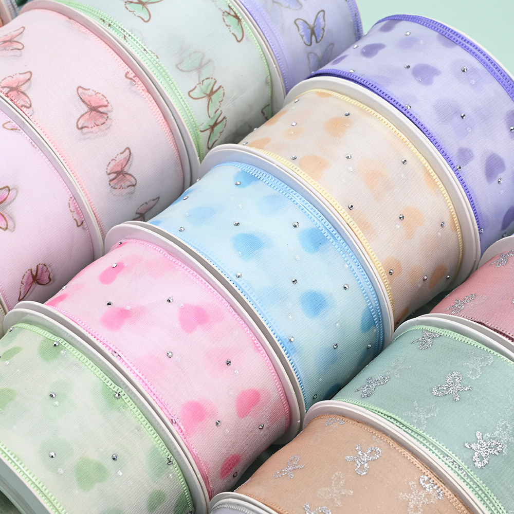 Organza Ribbon with Rhinestones – Decorative Hair Bow Ribbon for DIY Accessories & Gift Wrapping
