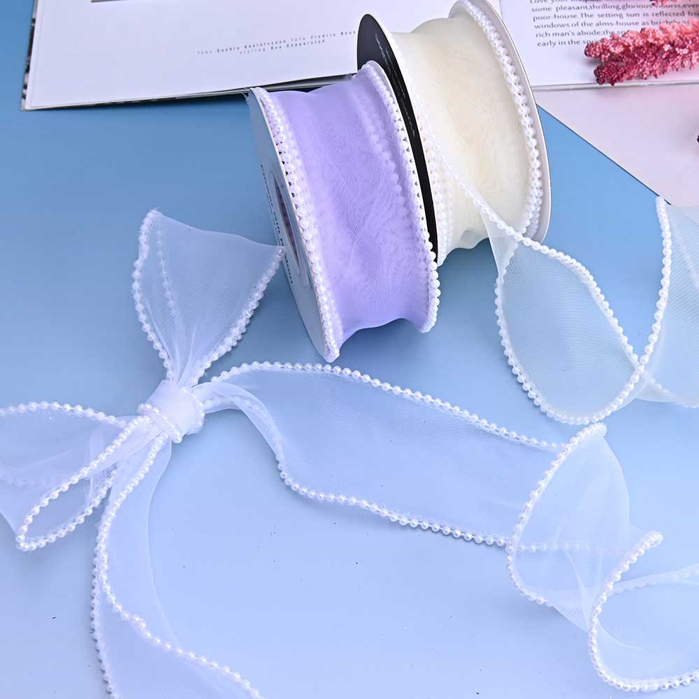 Matte Organza Ribbon with Pearl Scalloped Edge 40mm – Decorative Ribbon for Gift Wrapping