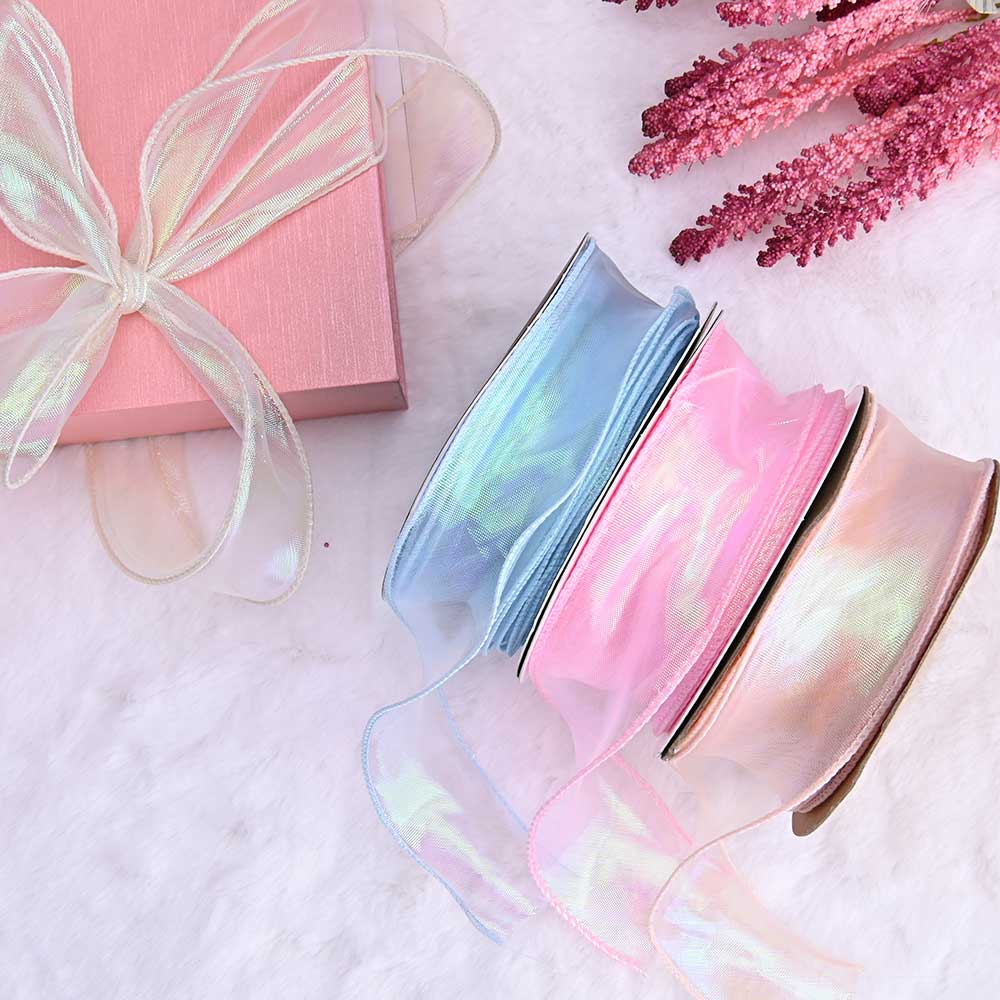 Iridescent Organza Ribbon with Scalloped Edge 40mm – Sheer Decorative Ribbon for Gift Wrapping