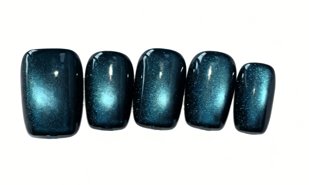 Dihang Blue Glass Bead Cat Eye Squoval Press-on Nails