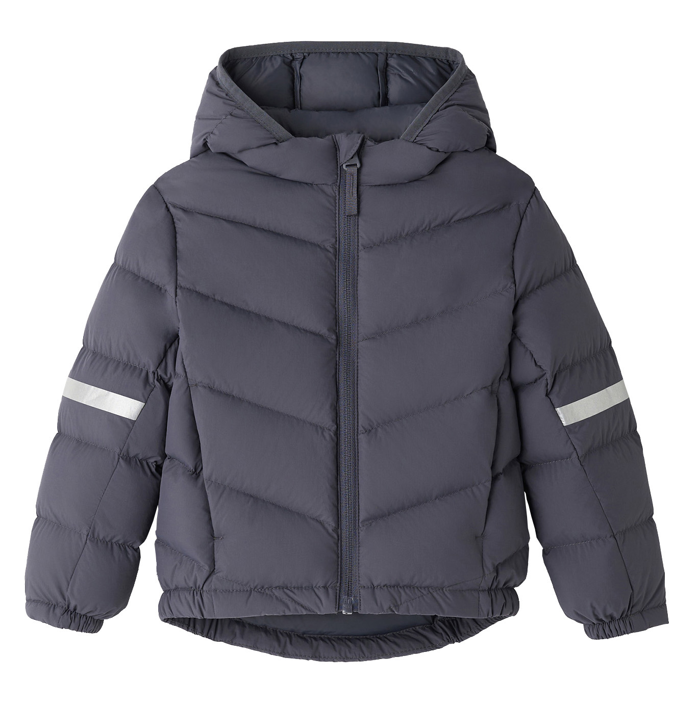 Kids Hooded Quilted Puffer Jacket Boys Girls Solid Color Reflective Strip Zip Up Autumn Winter