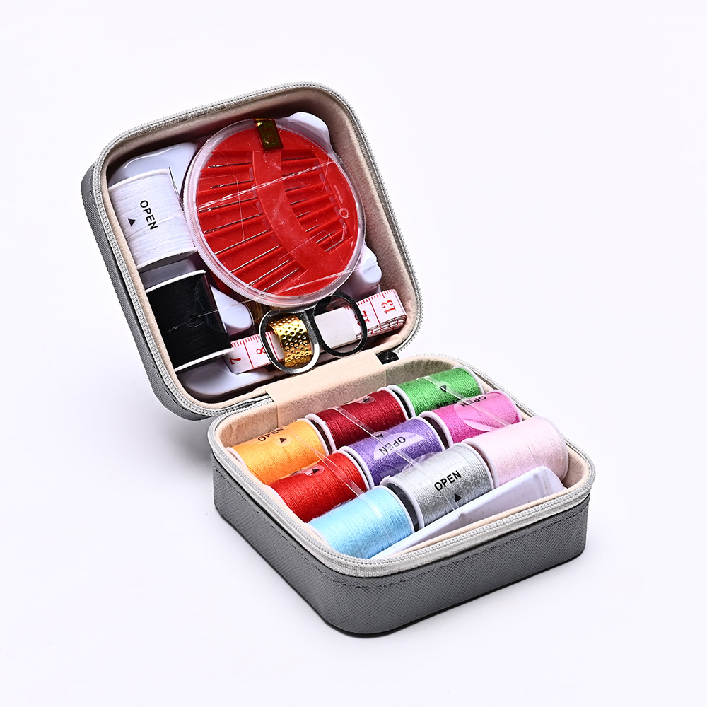 46pcs Sewing Kit in PU Leather Case – Portable Repair Kit with Scissors & Measuring Tape