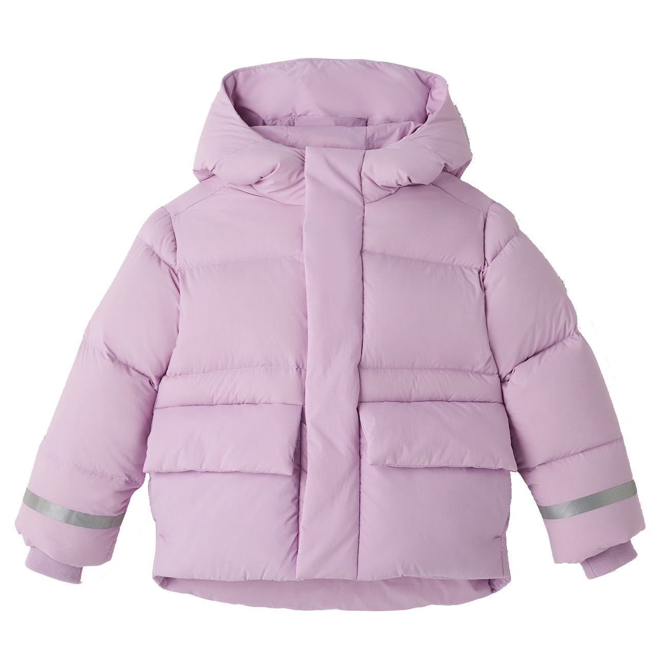 Kids Hooded Thickened Puffer Jacket Boys Girls Solid Color Reflective Strip Windproof Warm