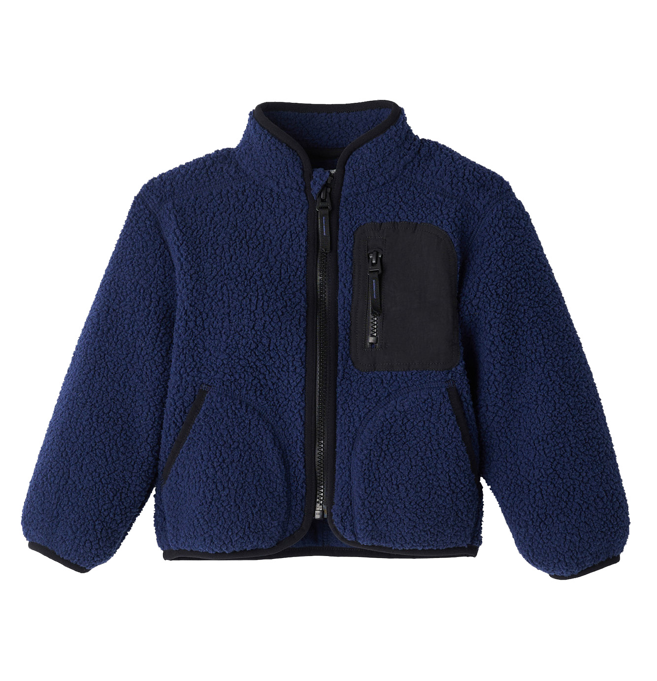 Kids Stand Collar Sherpa Jacket Boys Girls Contrast Pocket Zip Up Autumn Winter Windproof Warm