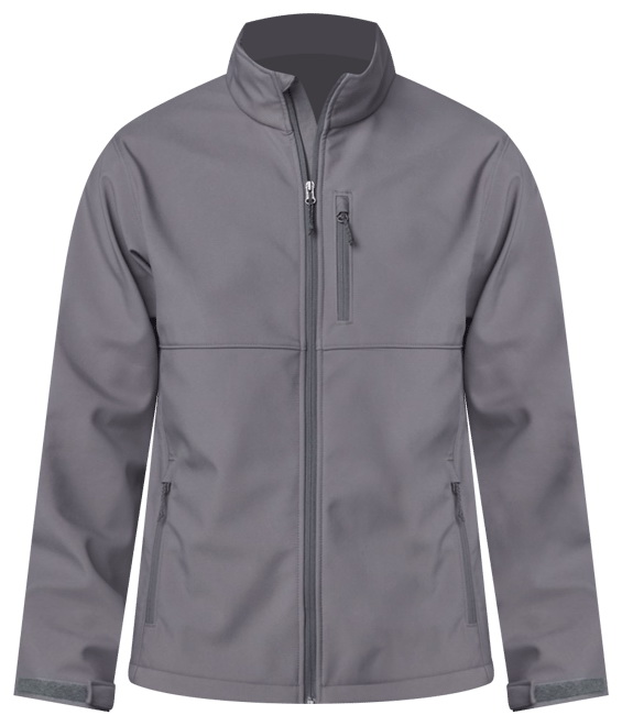Men Stand Collar Softshell Jacket Windproof Water Resistant Multi Pocket Velcro Cuff Full Zip Grey