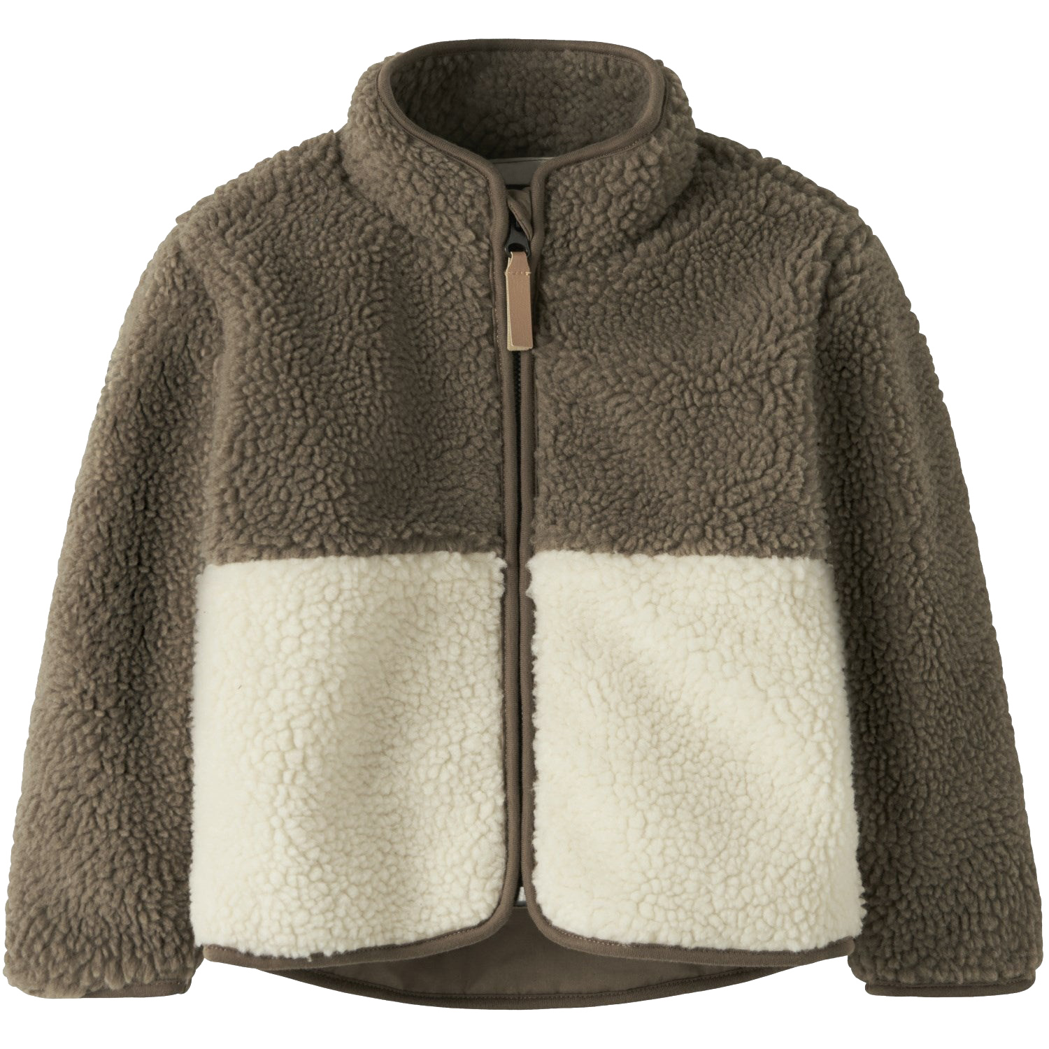 Kids' Color-Block Sherpa Fleece Jacket, Stand Collar, Leather Tab Zipper