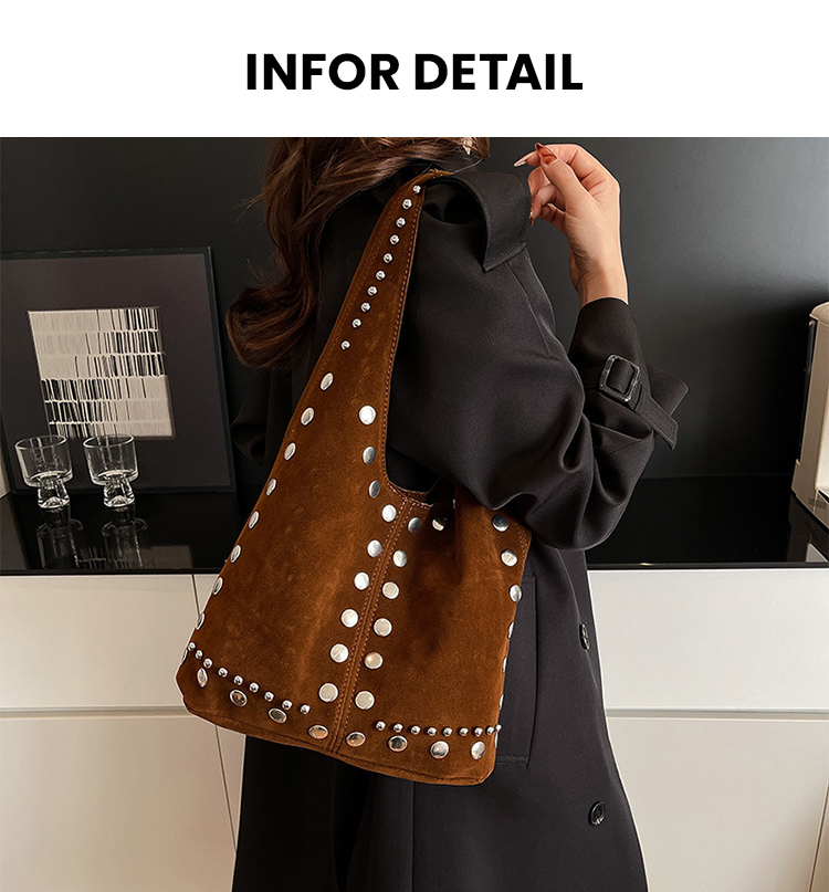 Trendy Large Capacity Hobo Bag - Matte PU Tote with Rivet Details & Magnetic Closure