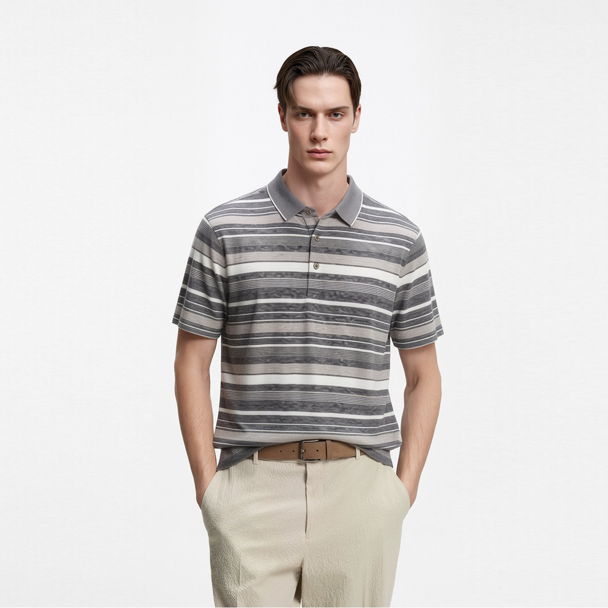 Zhenyang Polo T-shirts clothing linen cotton mercerized knitted striped work golf business MW0445