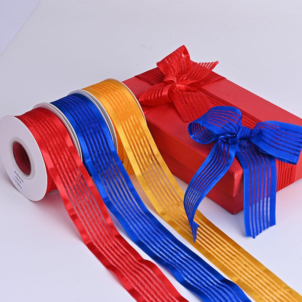 38mm Sheer Organza and Satin Stripe Ribbon for Gift Wrapping and Decorative Bows