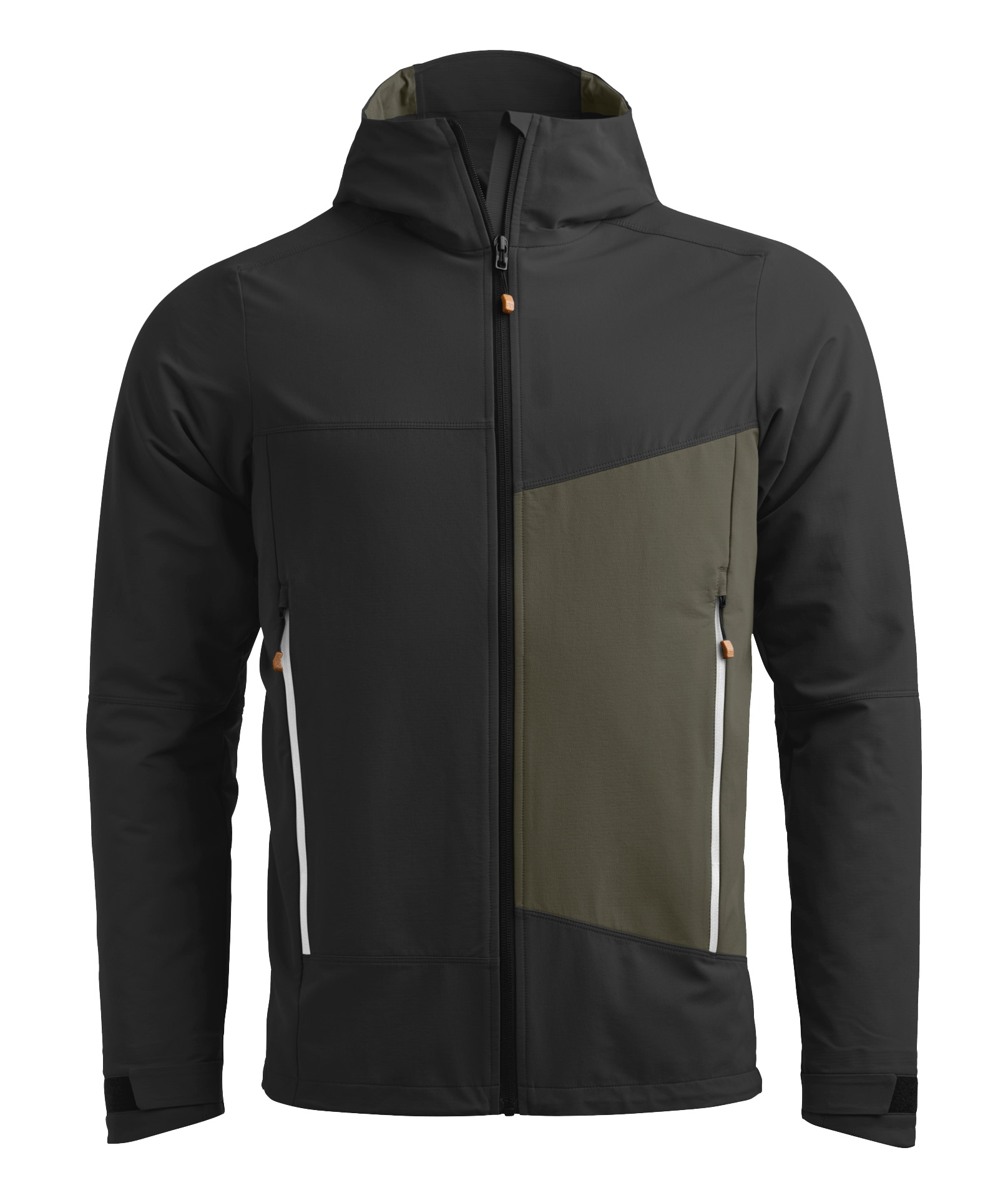 Men Hooded Color Block Softshell Jacket Contrast Color Multi Zip Pocket Adjustable Cuff Hem