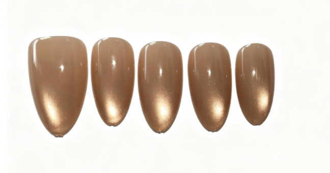 Dihang Nude Glass Bead Cat Eye Almond Press-on Nails