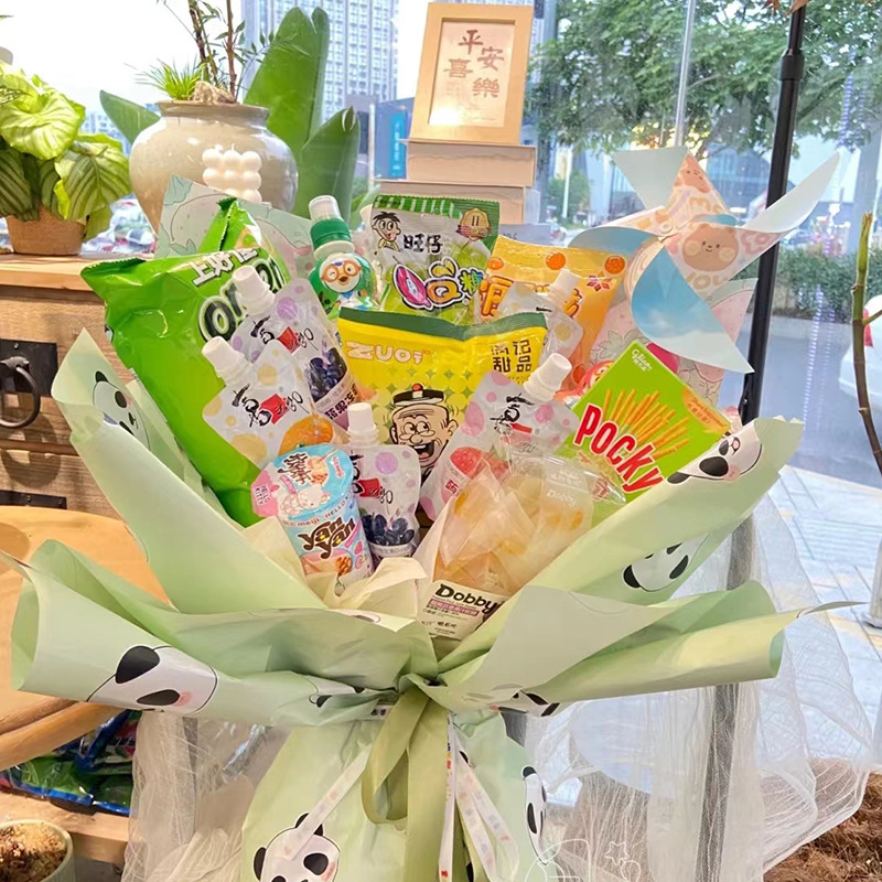 Cartoon Panda Wrapping Paper for Snack Bouquet Gift Packaging Cute Waterproof Floral Paper