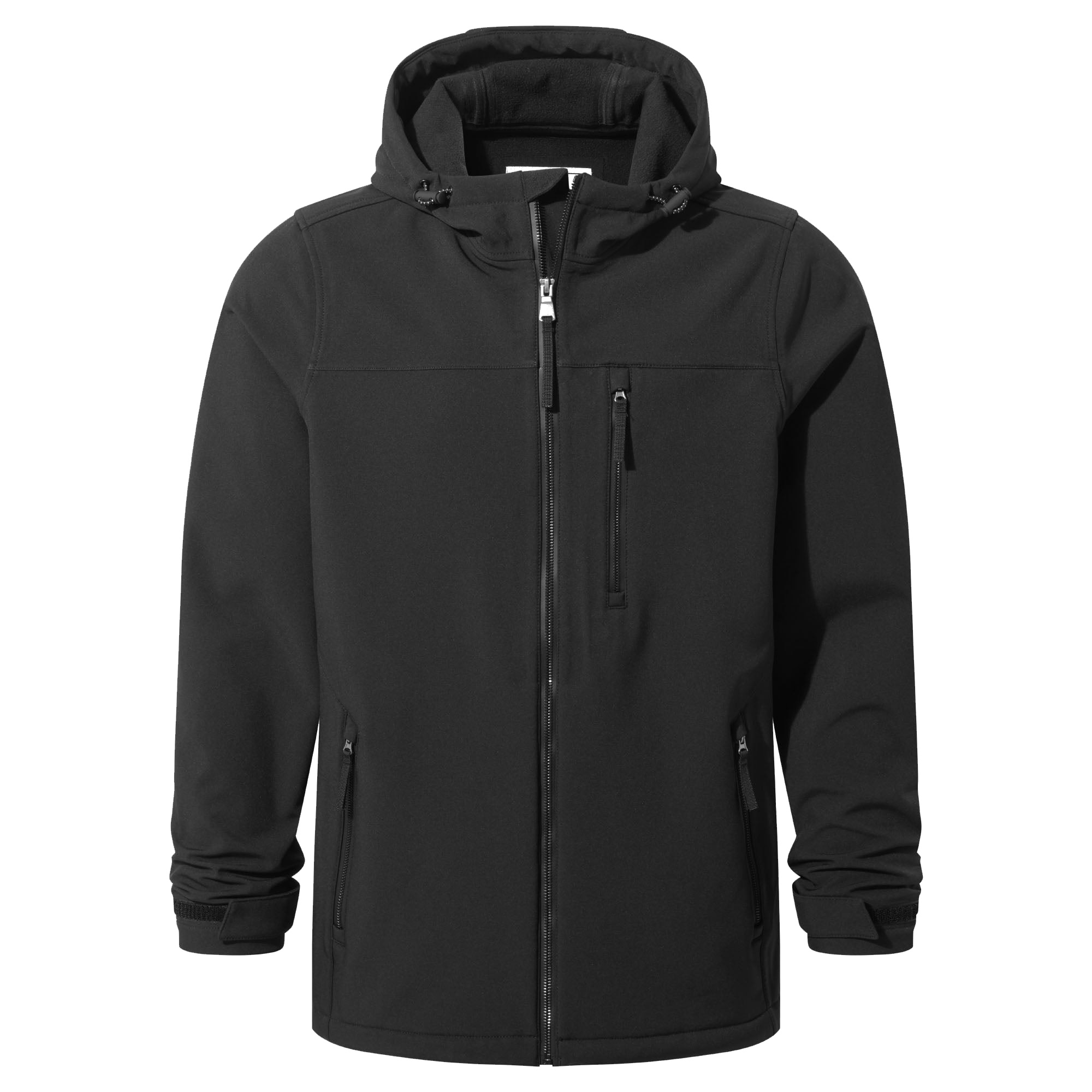 Men Hooded Softshell Jacket Multi Zip Pocket Velcro Cuff Fleece Lined Windproof Water Resistant