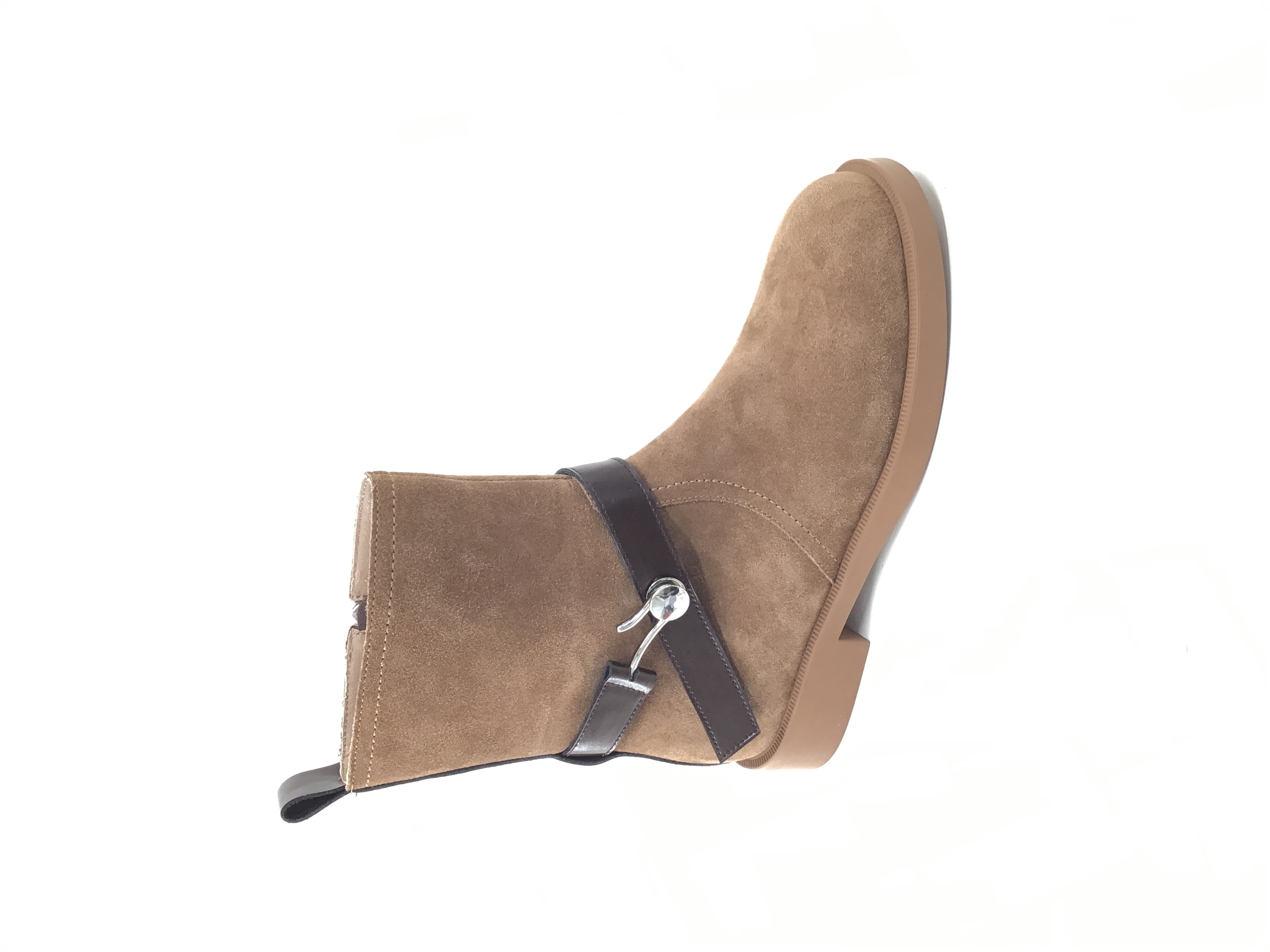 Retro Camel Suede Buckle Boots