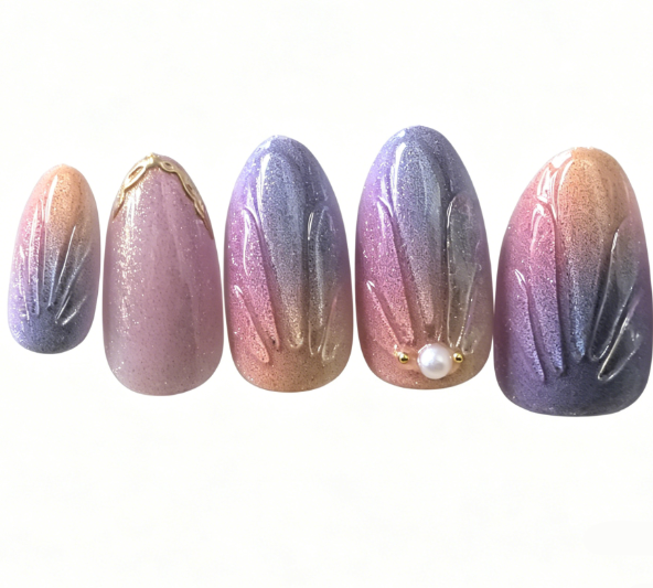 Dihang Pink-purple Gradient 3D Almond Press-on Nails