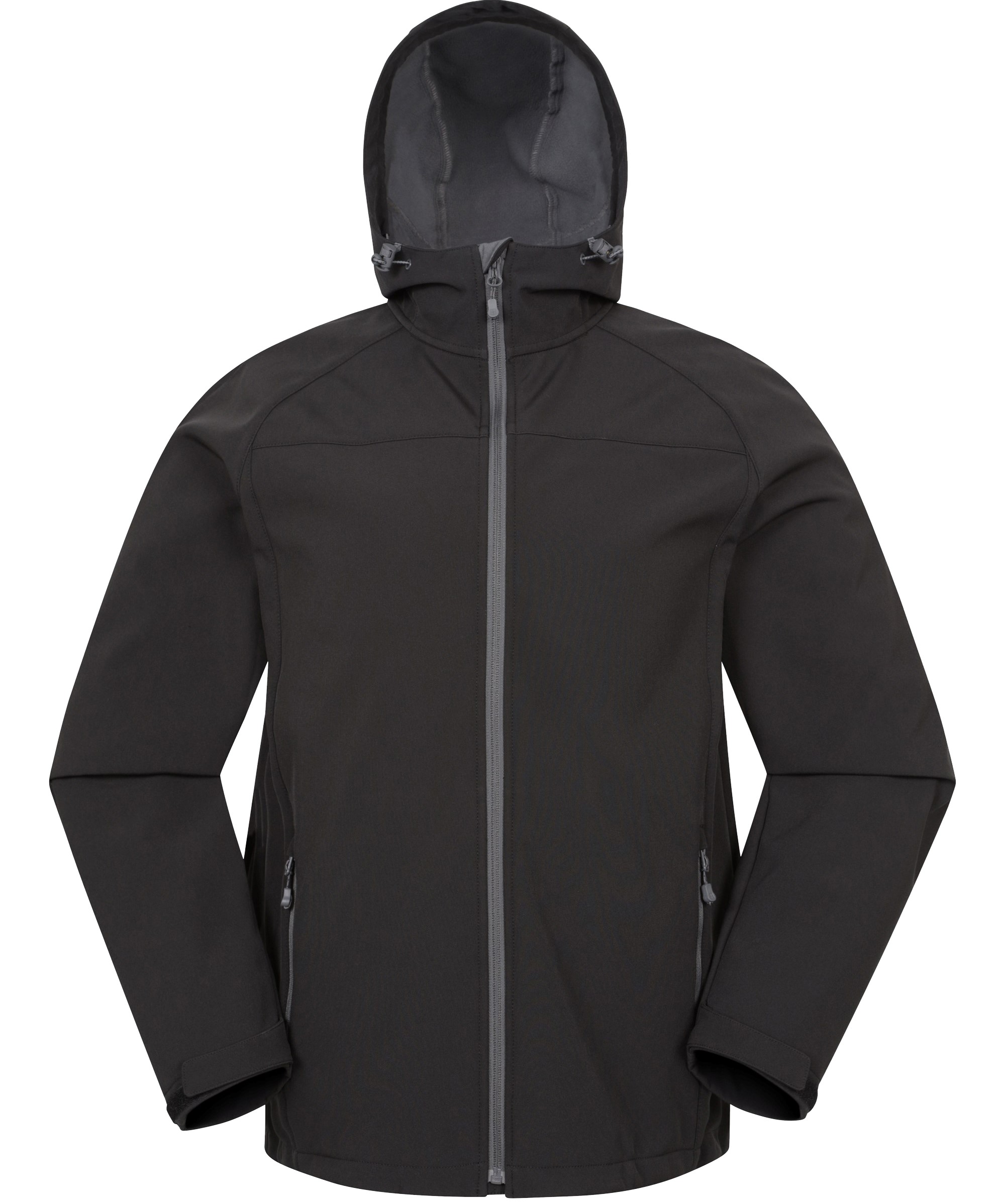 Unisex Hooded Softshell Jacket Fleece Lined Adjustable Hood Cuff Hem Zip Pockets Windproof