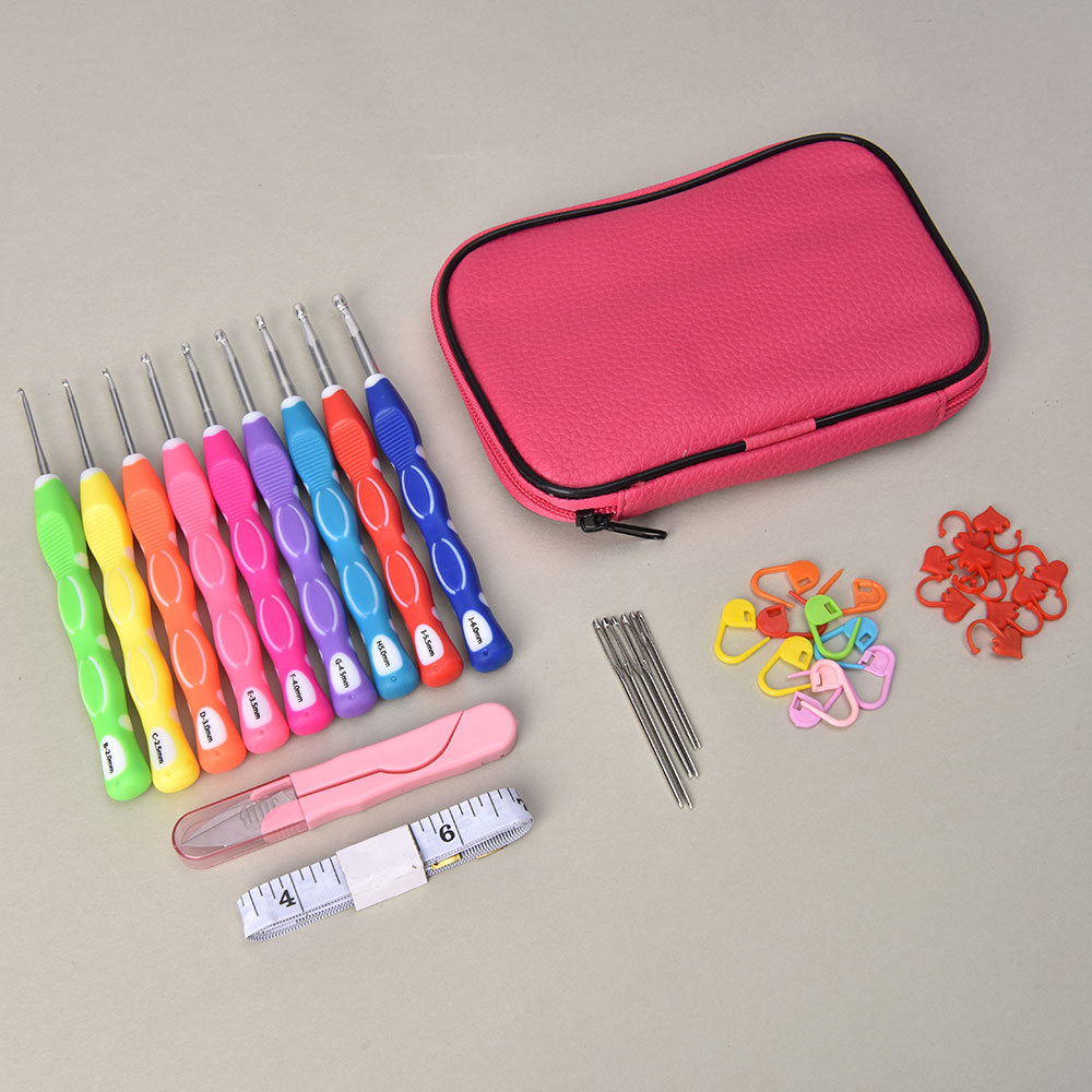 9pcs Crochet Hook Set with Case Ergonomic Soft Grip Hooks and Knitting Tools Kit