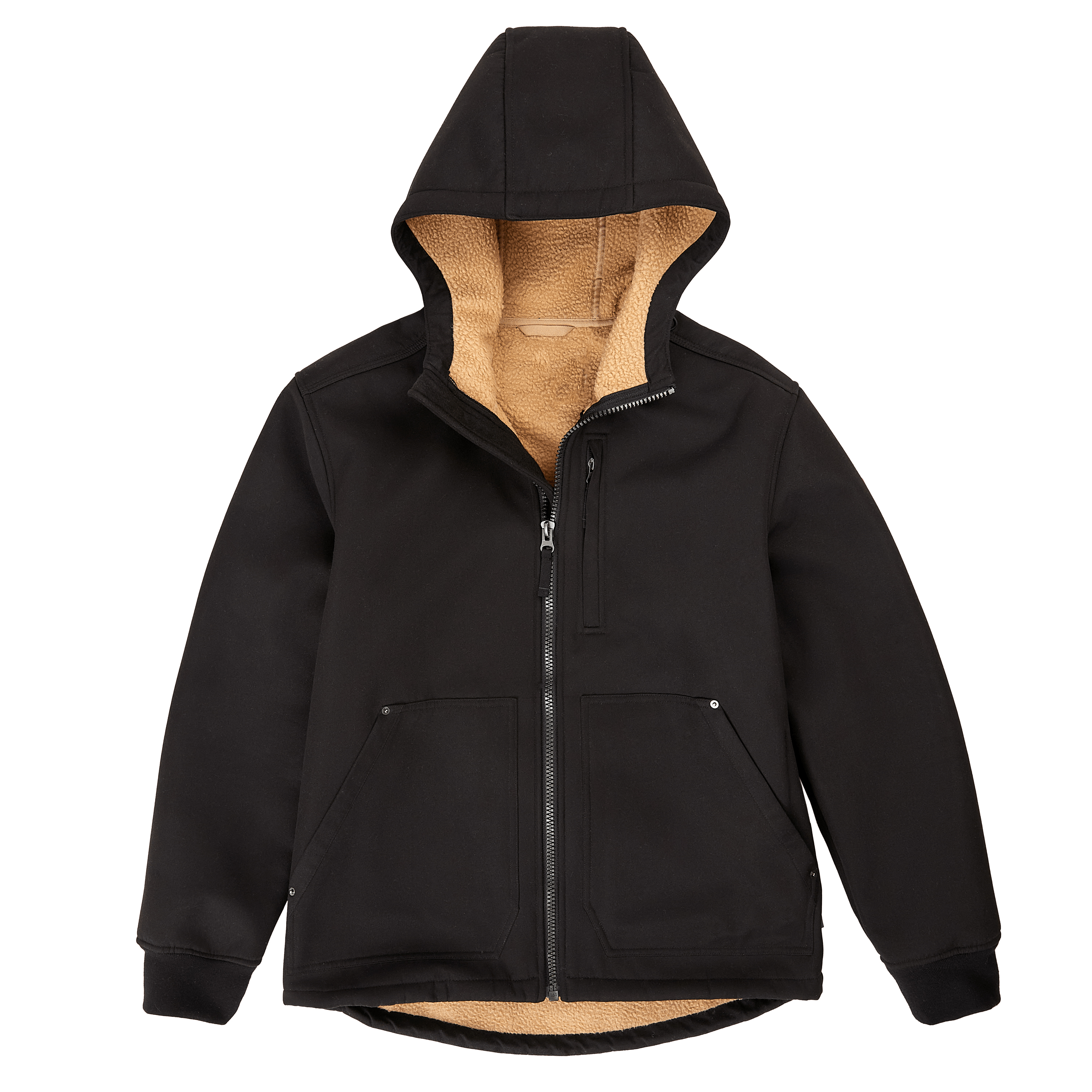 Men Hooded Sherpa Lined Workwear Jacket Multi Pocket Zip Up Thickened Warm Windproof