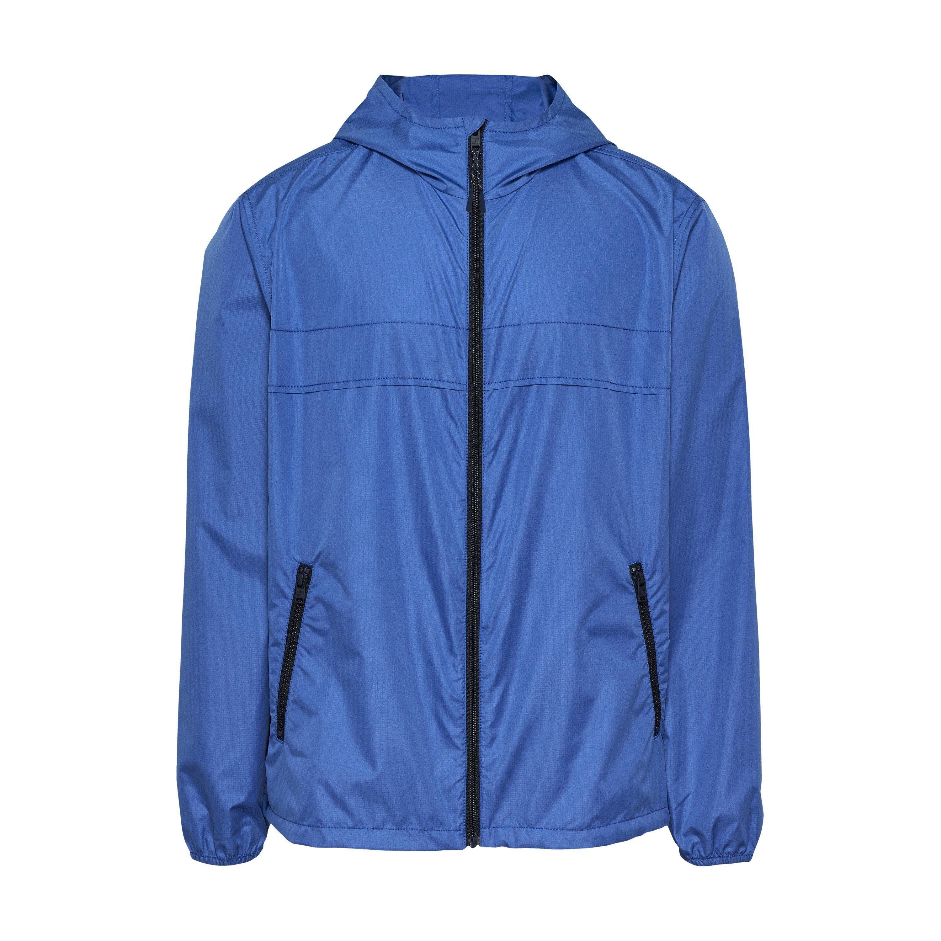 Unisex 100% Nylon Hooded Windbreaker Jacket Full Zip Angled Pockets Elastic Cuff Hem