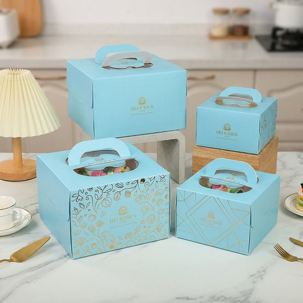 6-10 Inch Food Grade Handle Cake Box Custom Cardboard Kraft Paper Cupcakes Packaging for Delivery