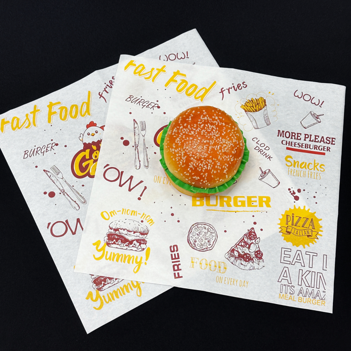 Custom Printed High Quality Food Grade Greaseproof Wax Paper Burger Sandwich Wrapping Paper