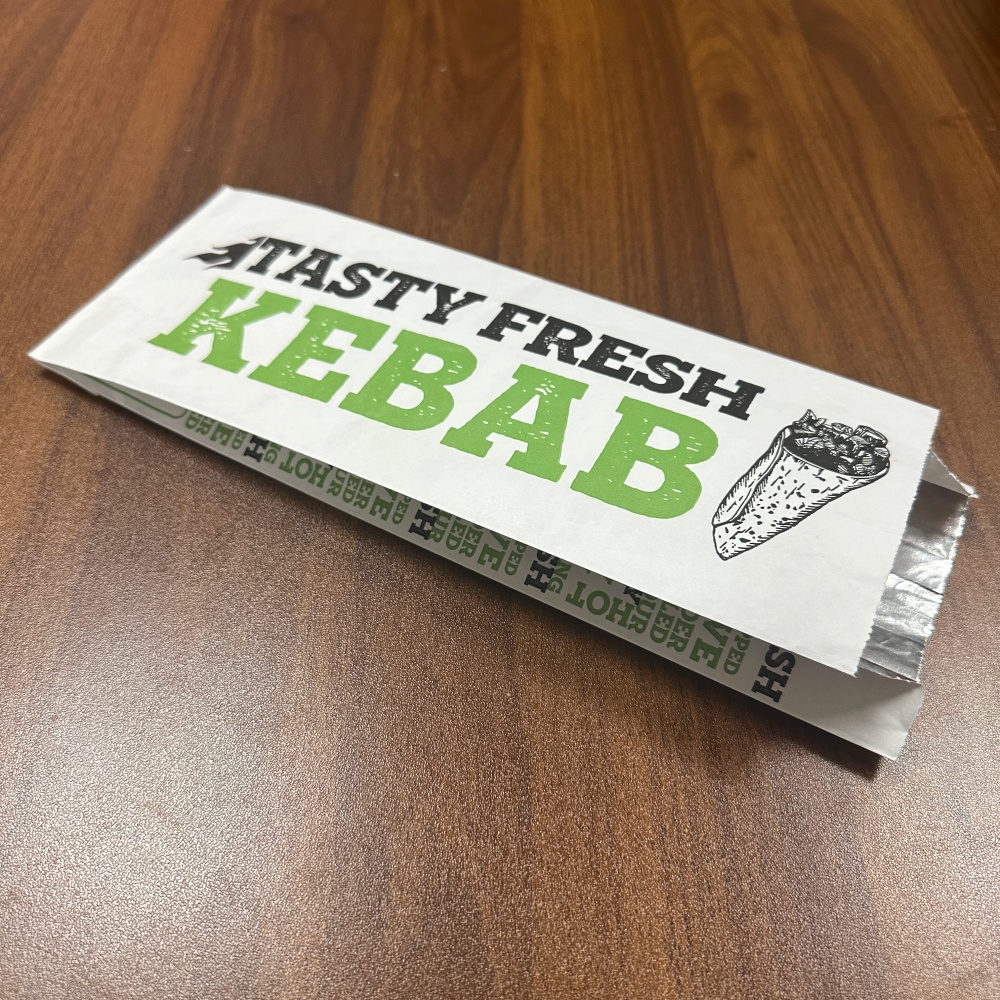 Custom Logo Greaseproof Aluminum Foil Lined Paper Bag Printing Hot Food Takeaway BBQ Doner Kebab Bag