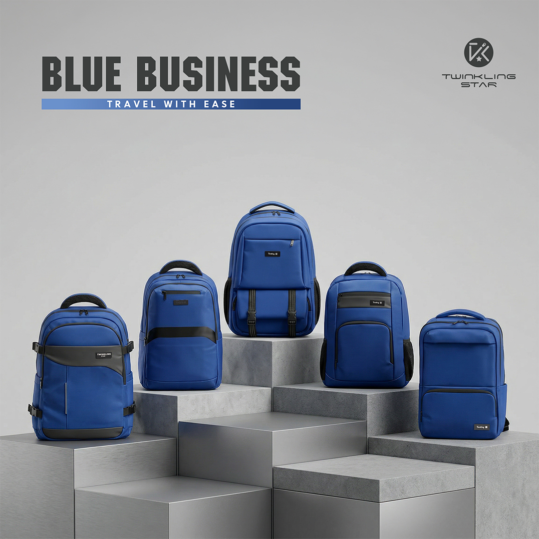 Blue Water-Resistant Durable Cross Jacquard Business Laptop Backpack Series