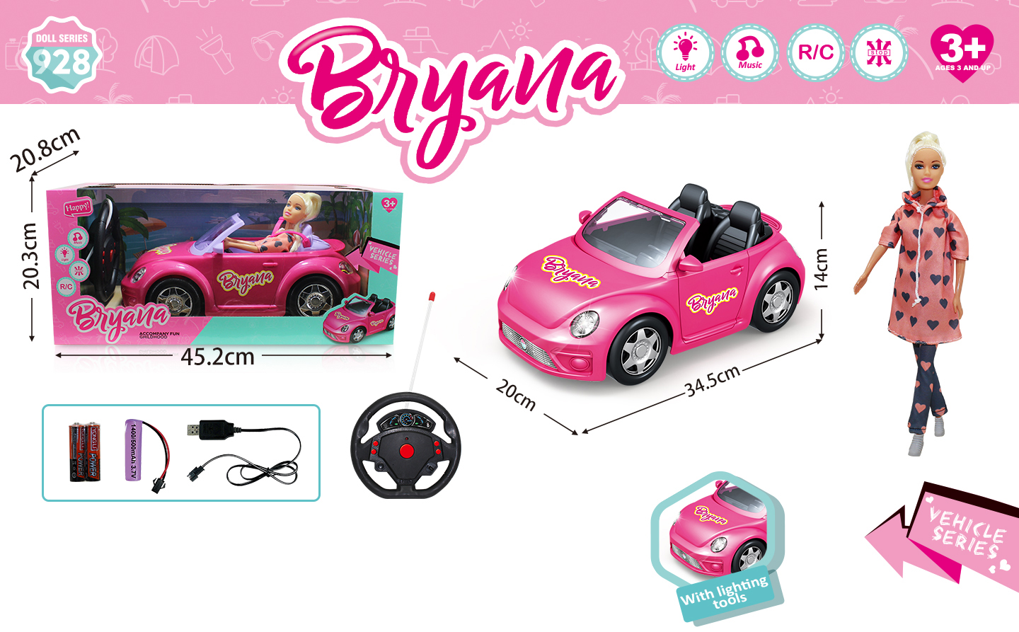 4 channel 27 MHZ, remote-controlled convertible Beetle, with lights and music, with battery pack