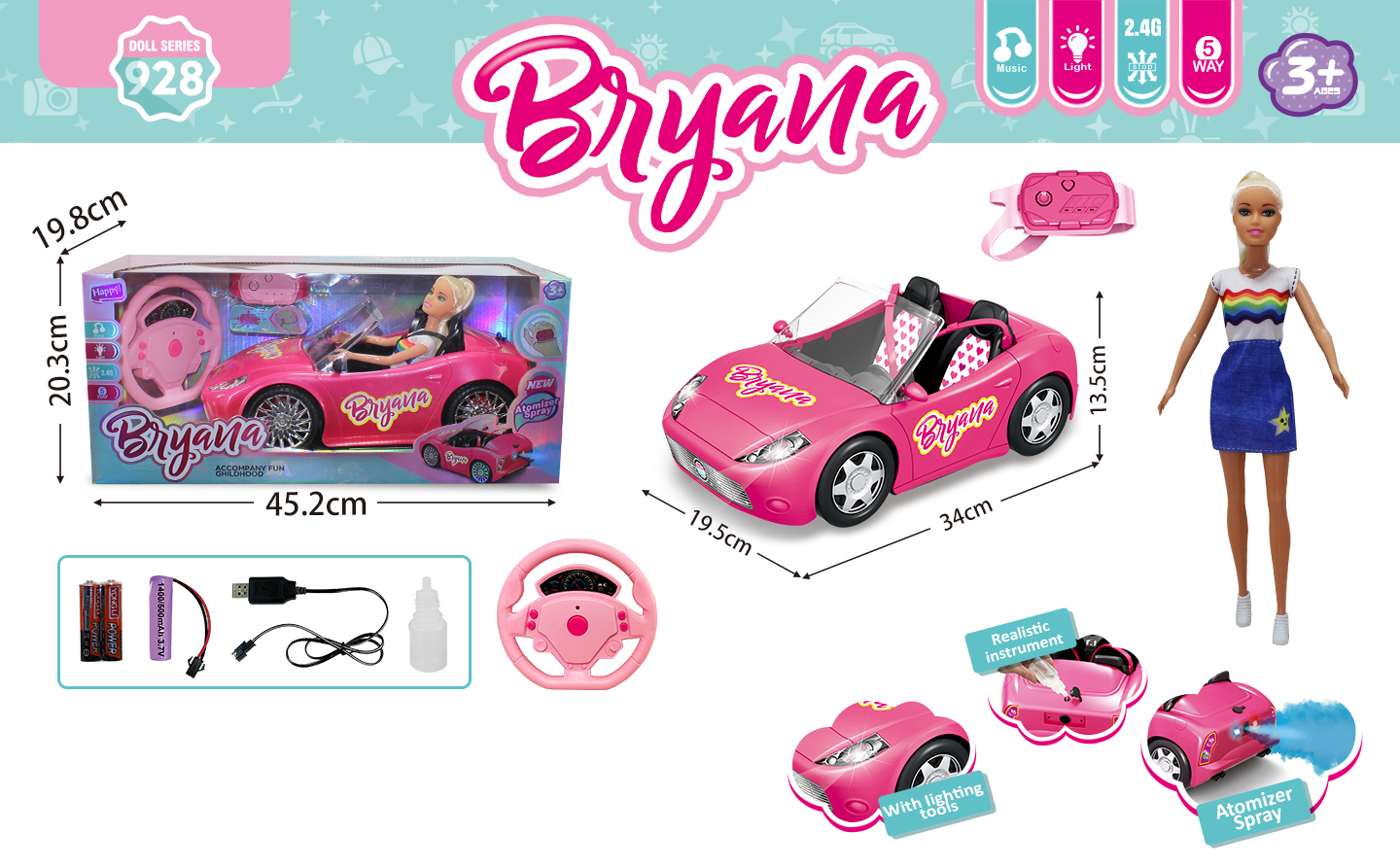 5 channel 2.4G Remote Convertible Racing Car with Watch,Steering Wheel Remote Controller, Spray