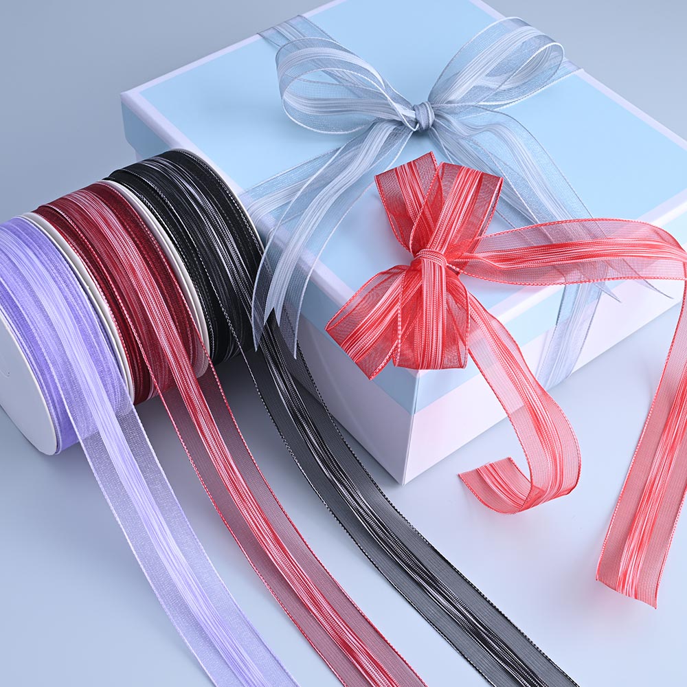 Satin Center Organza Edge Ribbon – Sheer Edge Decorative Ribbon for Gift Wrapping