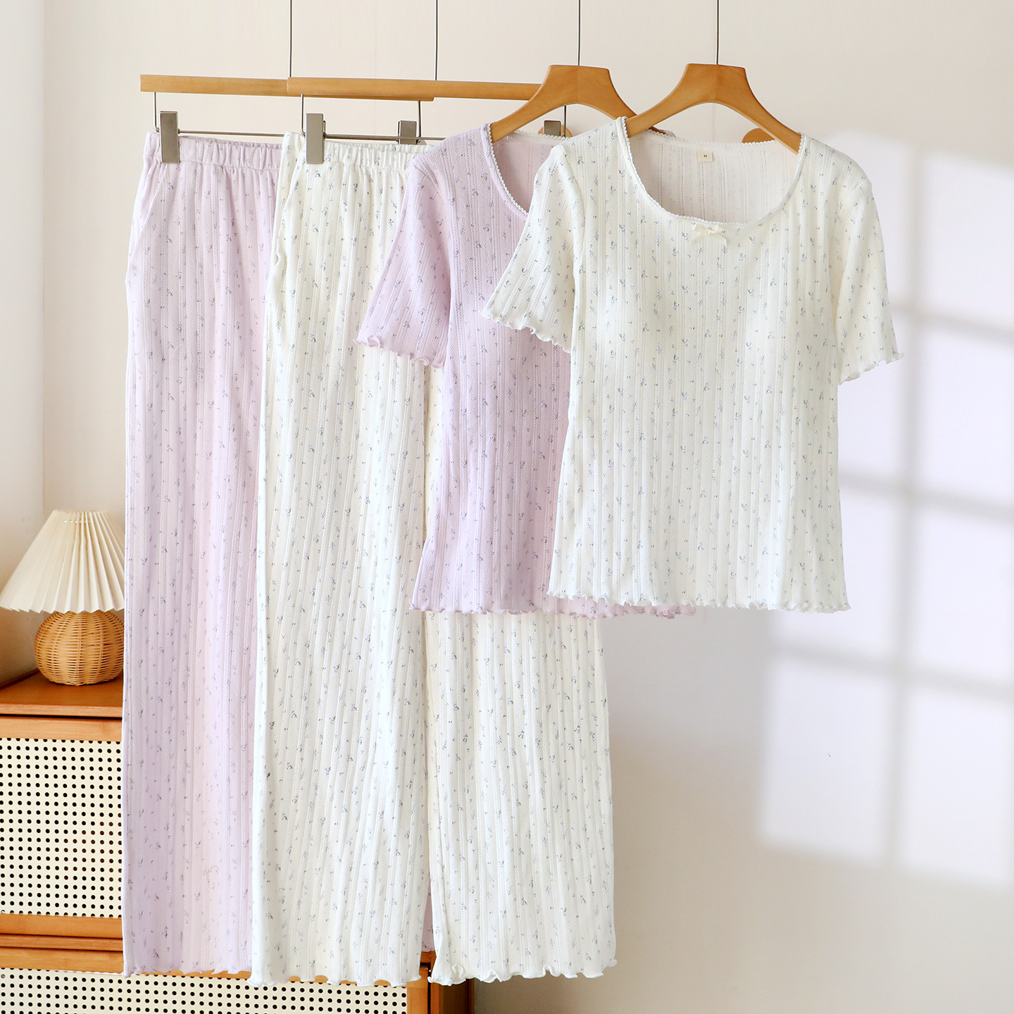 Cute Floral Bow Pajama Set