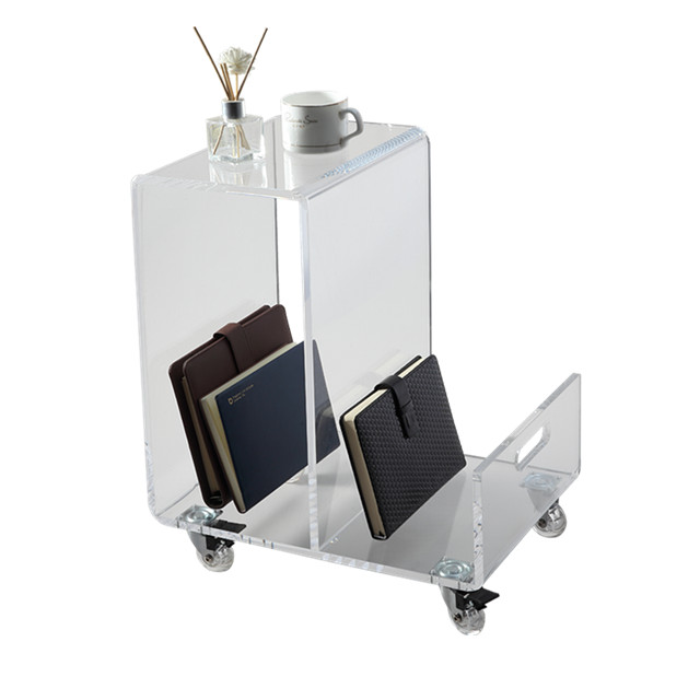 Acrylic end table with wheel