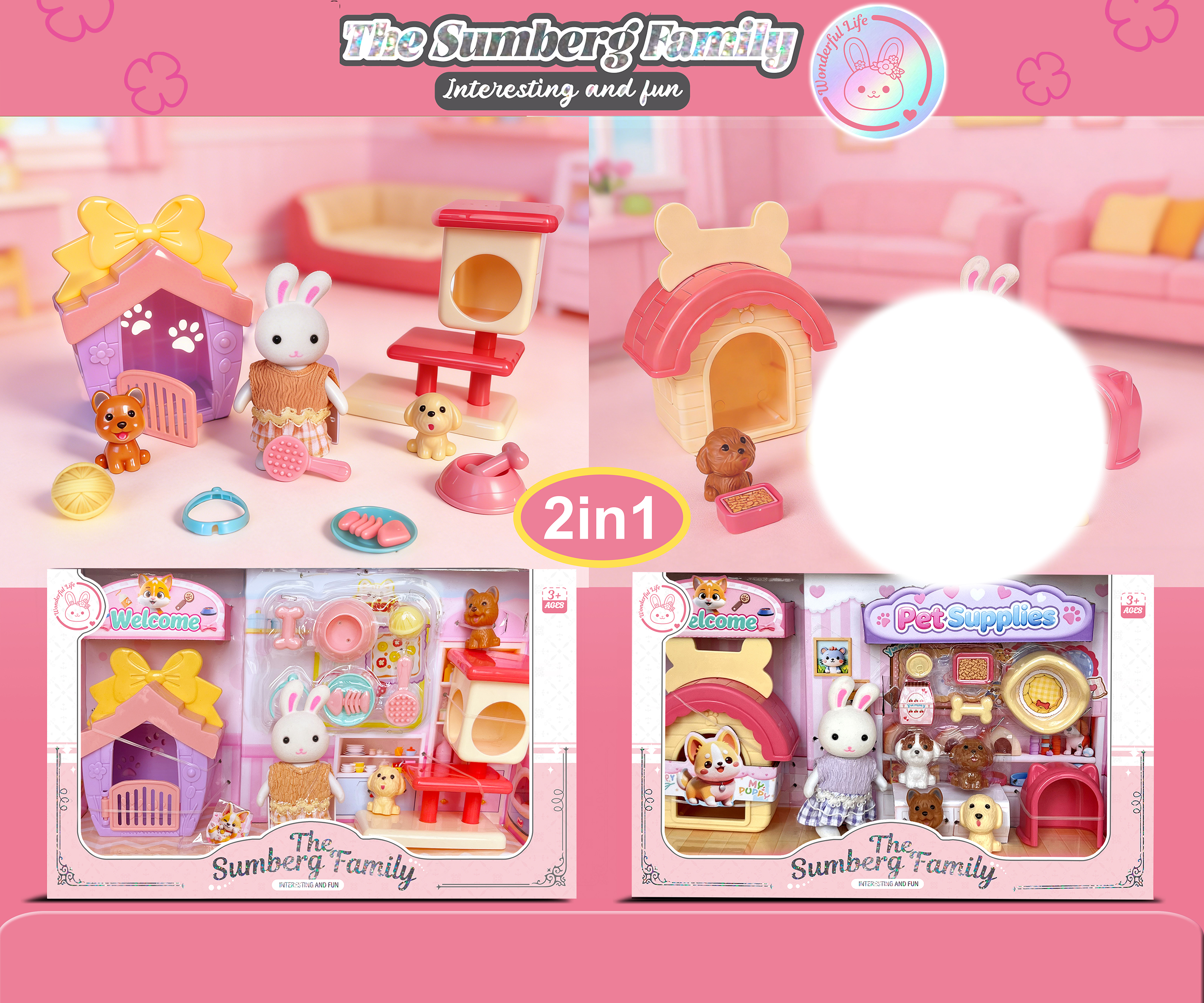 Cute Bunny Playset (2 Styles Mixed)