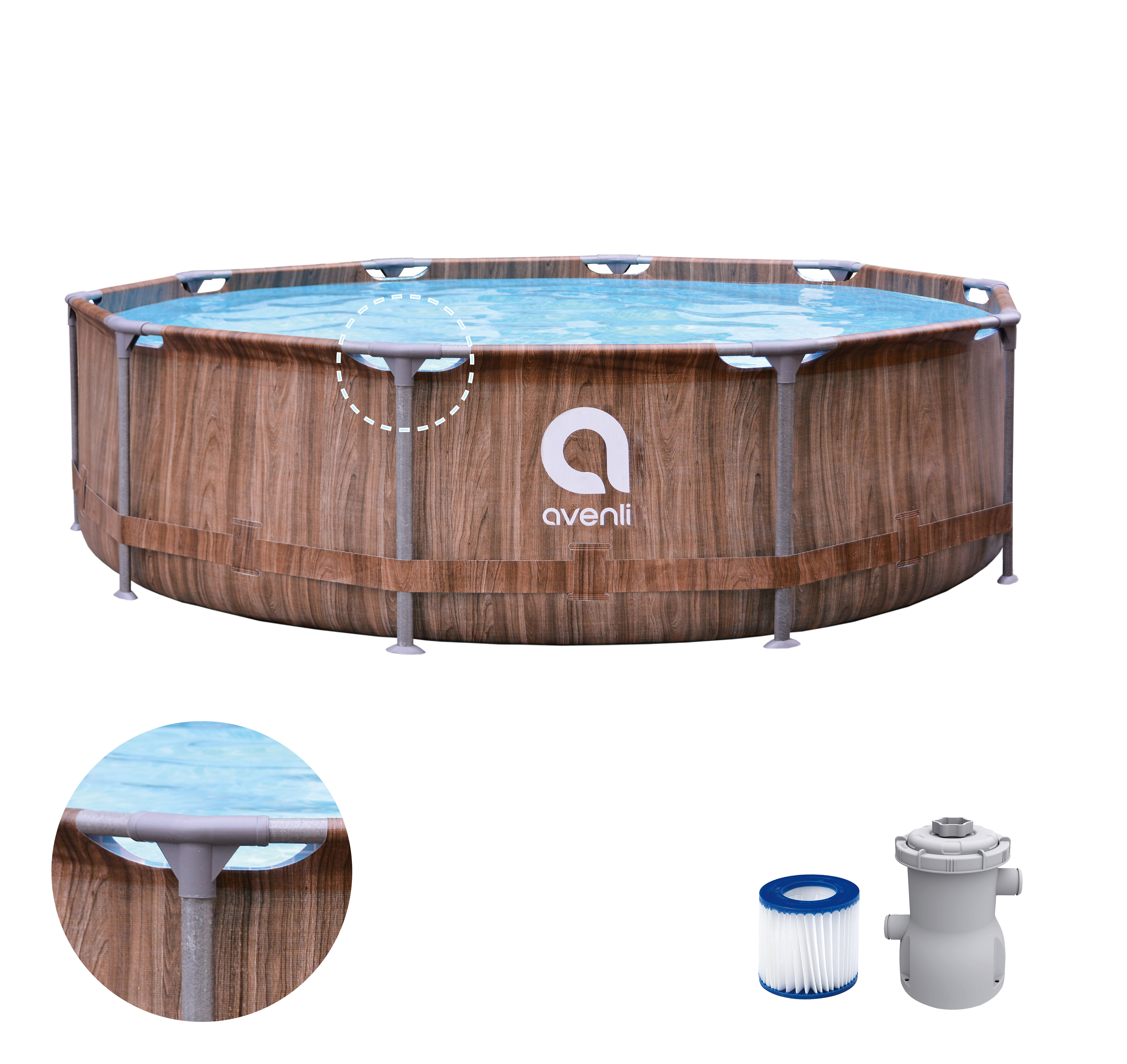 Fiber Fit Frame Pool Set(Brown Wood Pattern)