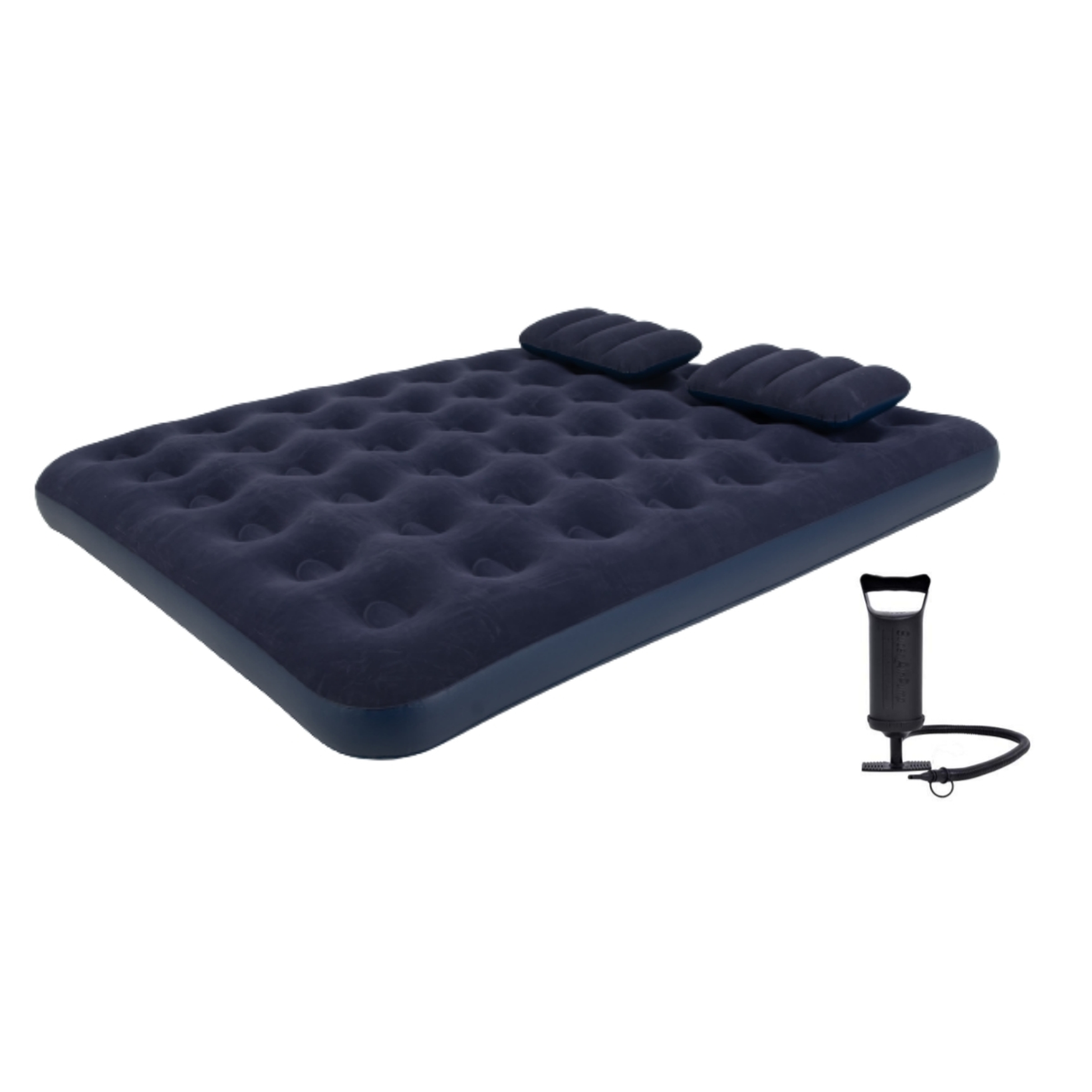 Queen Navy Blue CloudCoil Flocked Air Mattress Set with Pillow and Double Action Hand Pump