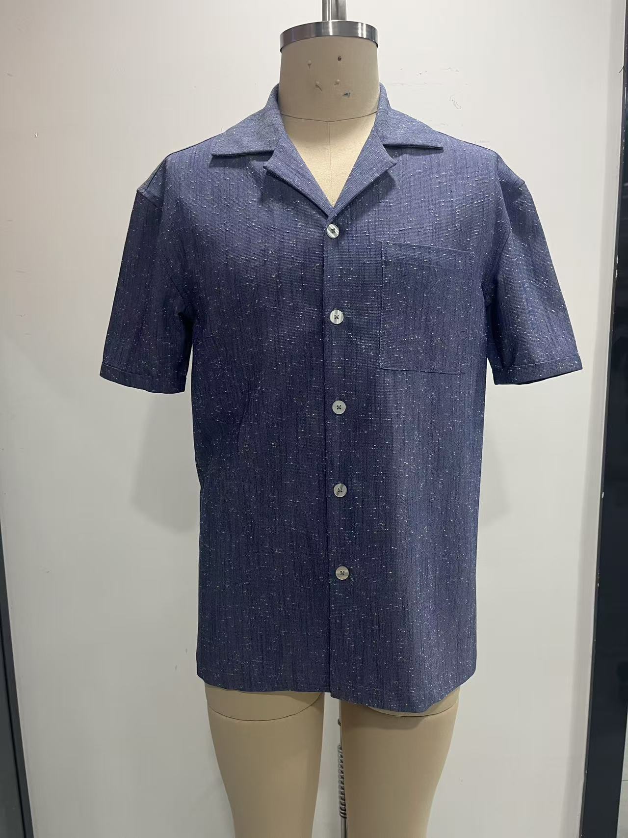 Men's Casual Speckled Open-Collar Short-Sleeve Shirt