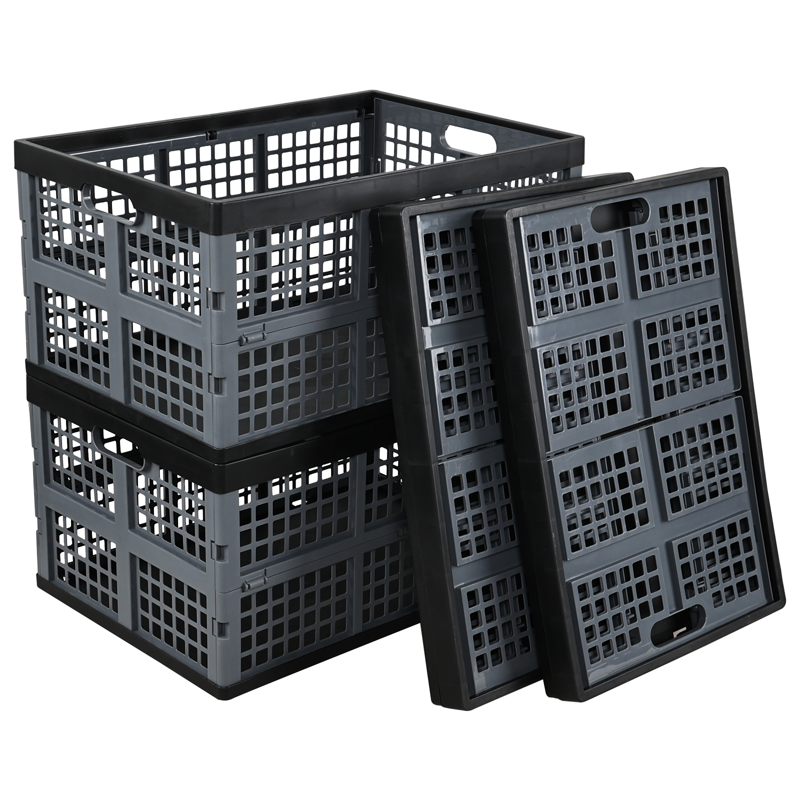 42 L Collapsible Storage Crates, Foldable Plastic Crates for Storage, 3 Packs