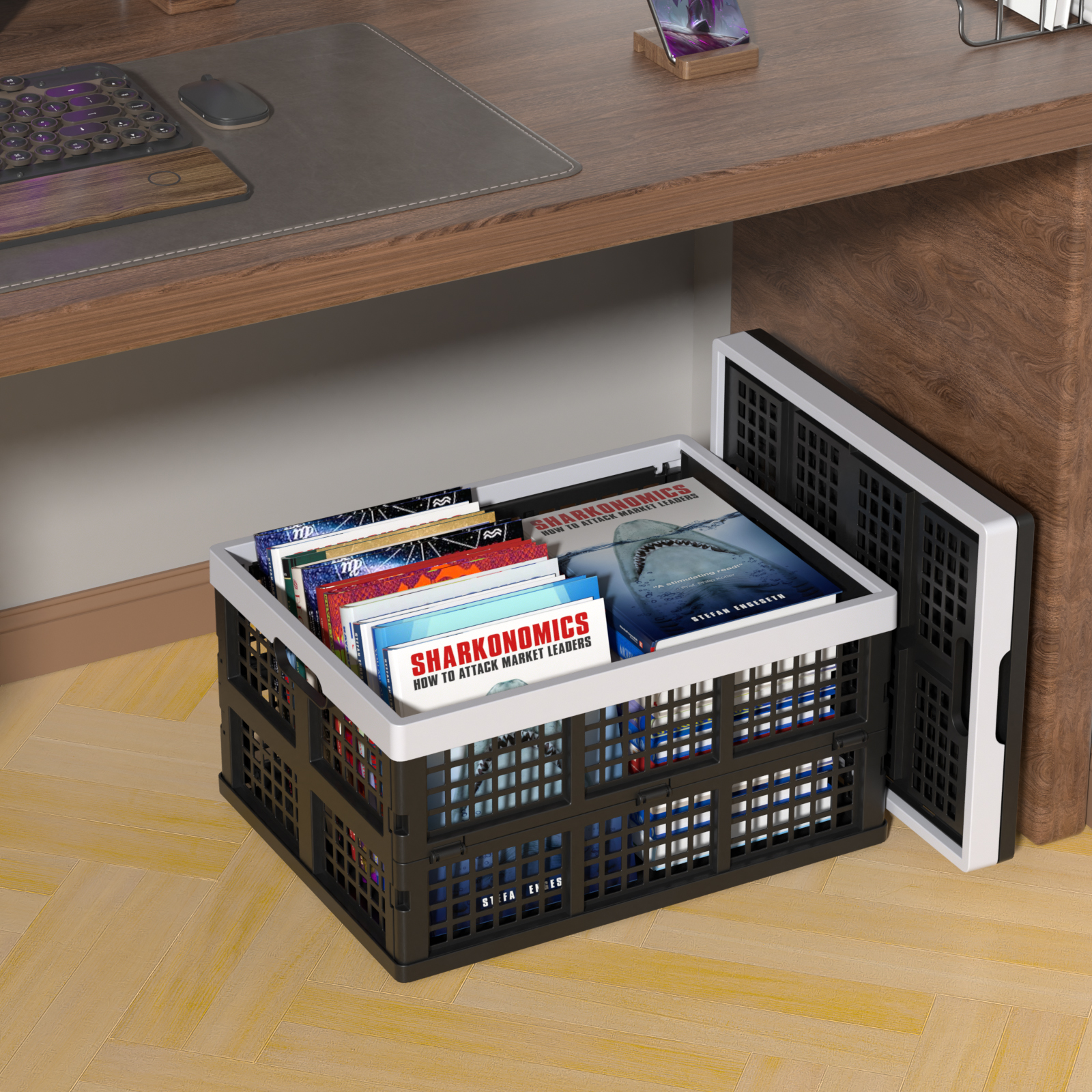 3 Pack 34 L Milk Crates Stackable, Folding Plastic Storage Crates for Groceries