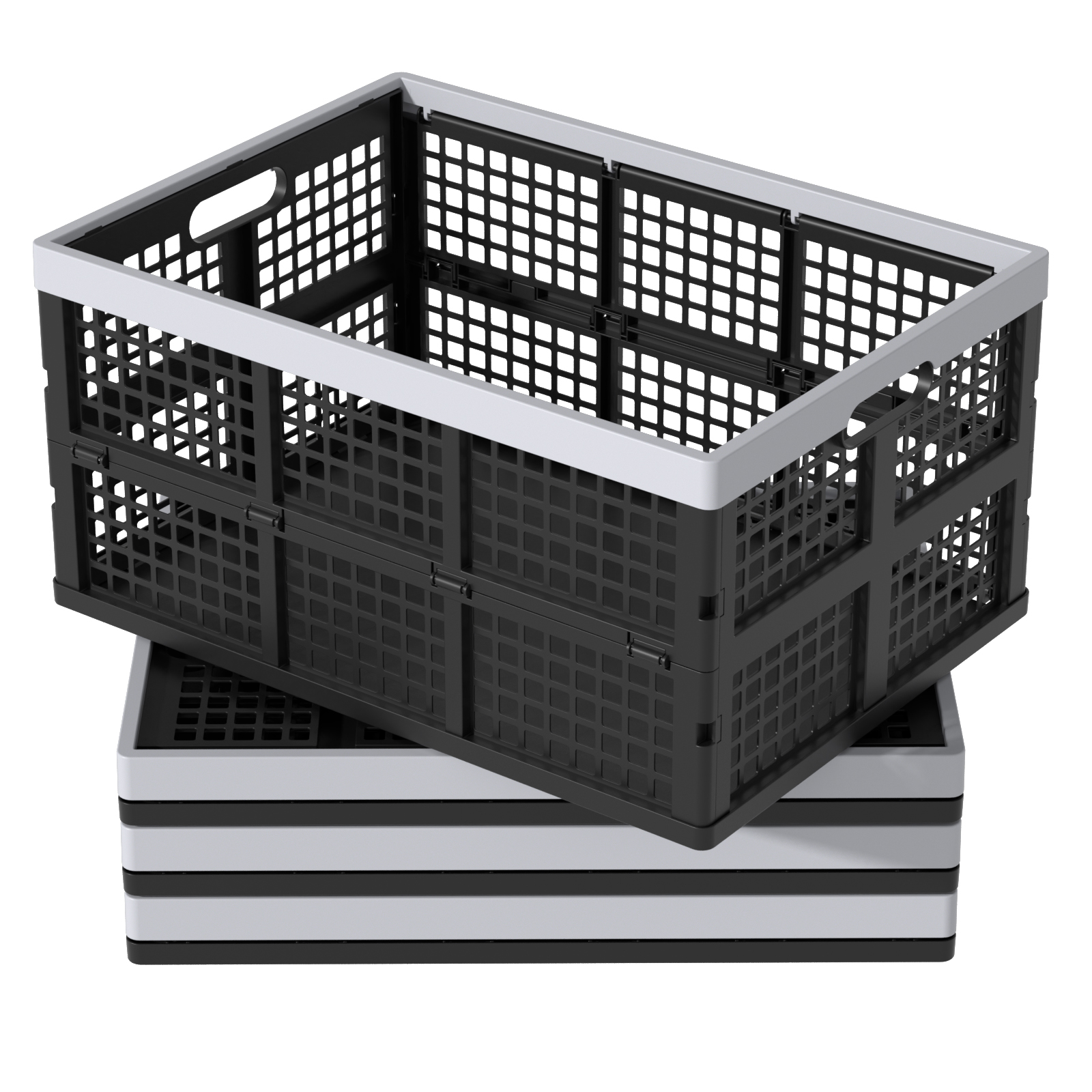 Collapsible Storage Crate, 66 L Stackable Plastic Milk Crate, 4 Packs