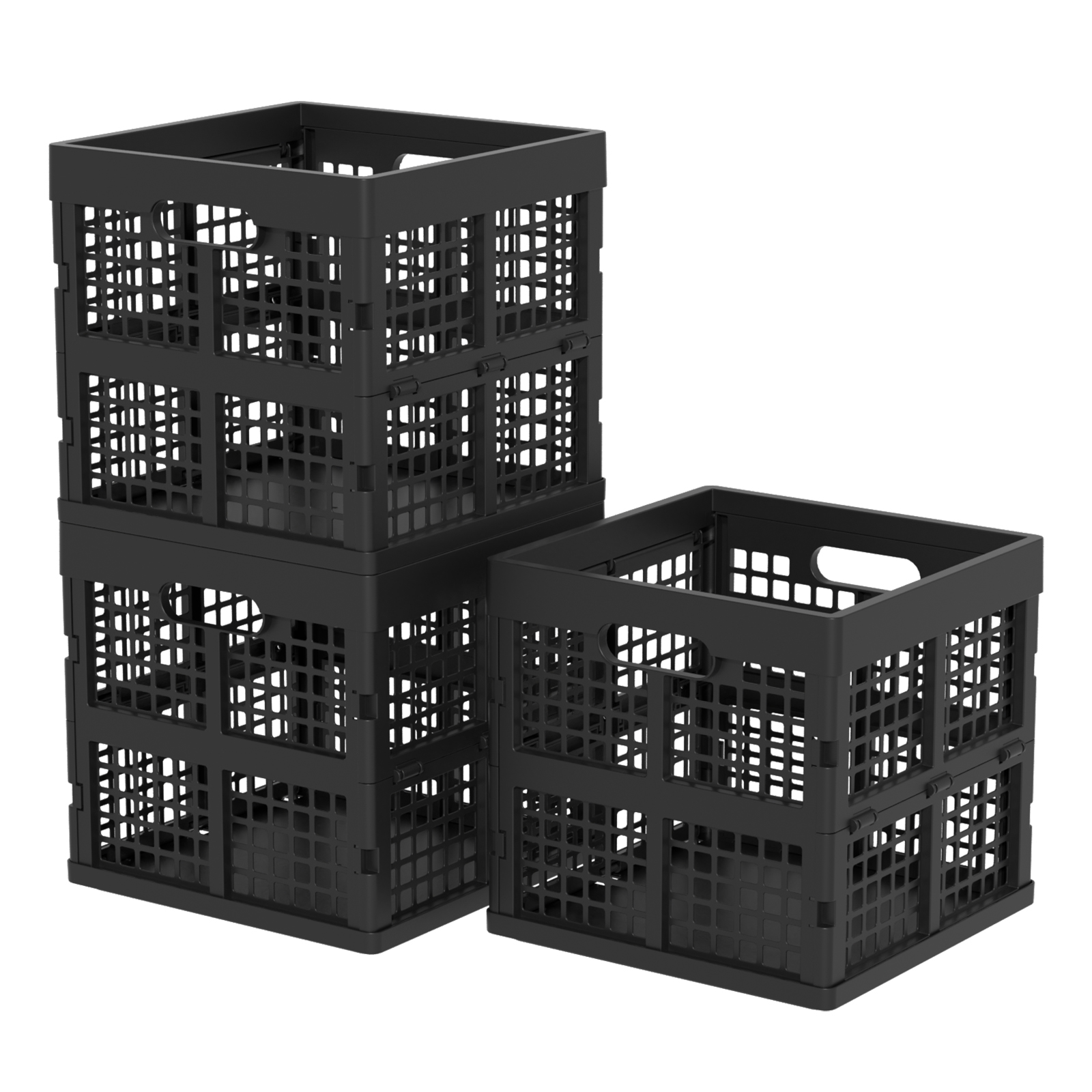 16 L Foldable Storage Baskets Bins Totes, Collapsible Plastic Milk Crate, Black, 3 Packs