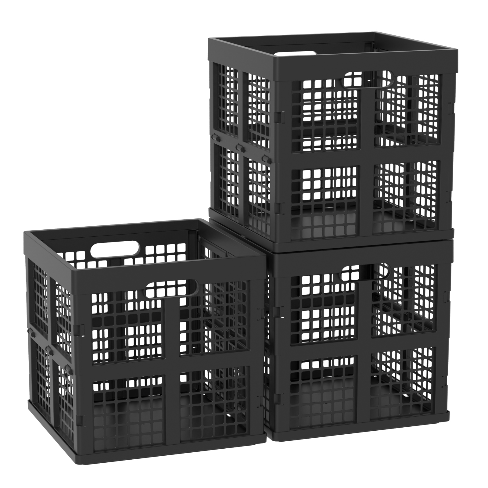 36 L Stackable Plastic Milk Crate, Black Plastic Collapsible Crates, 3 Pack