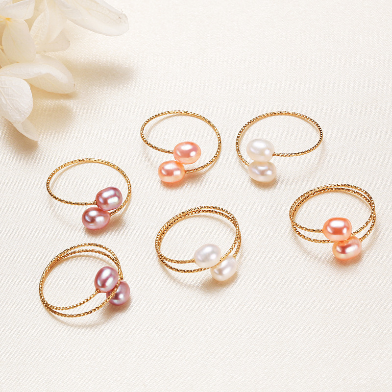 14k Gold Natural Freshwater Pearl Rings Adjustable Rice Pearl Ring