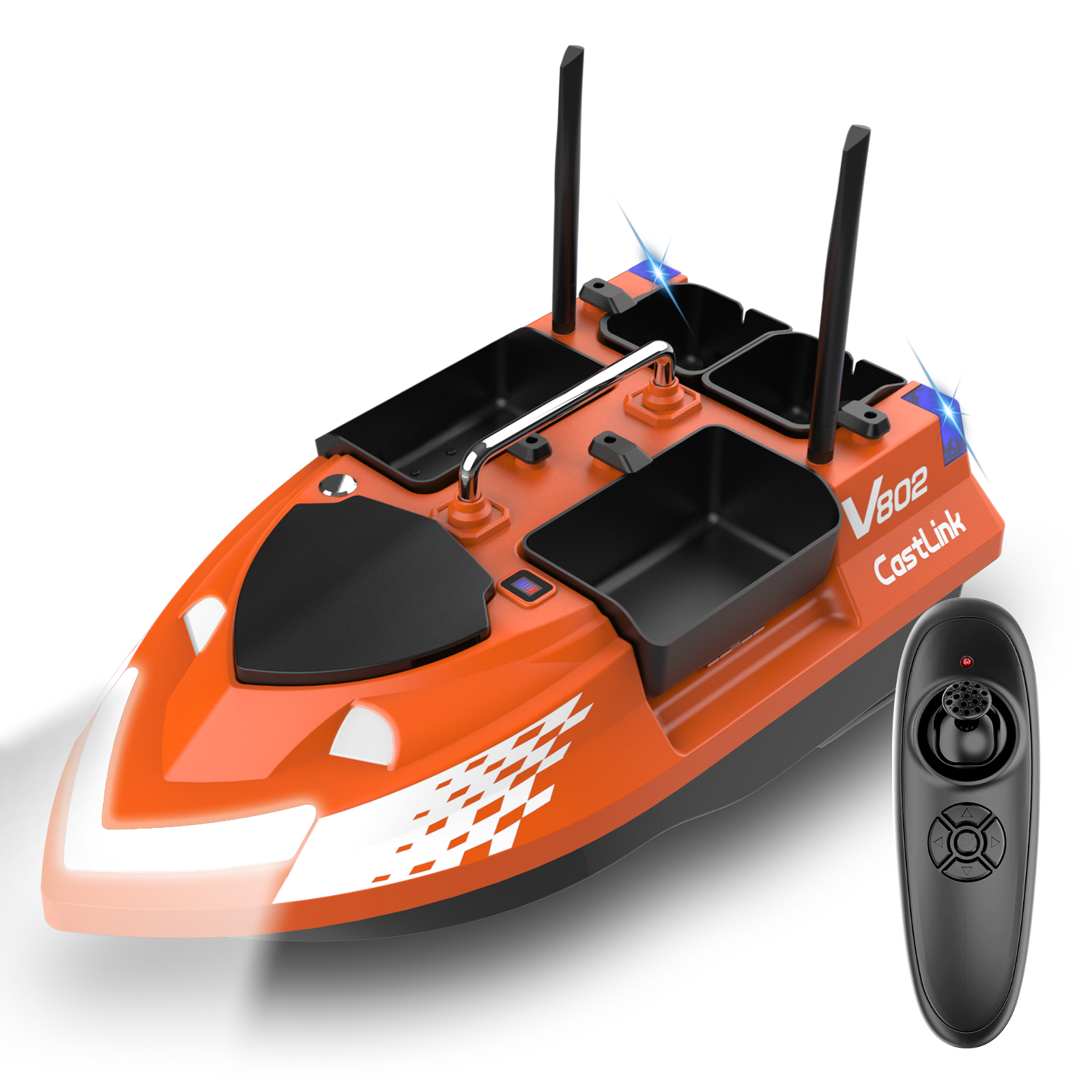 Flytec V802 Four Hoppers Dual Antenna Hook Attach & Fishing Line SendingSmart RC BaitBoat forFishing