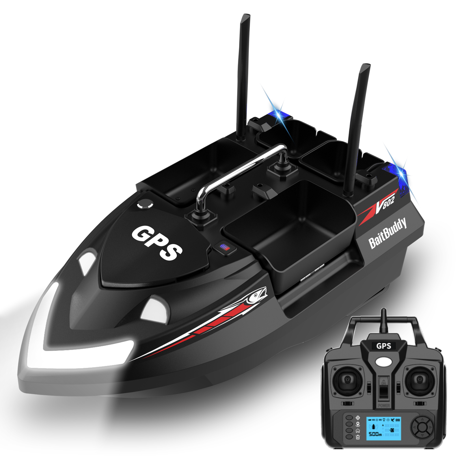 Flytec V802 Pro Smart 4-Fishing Spot 160-Positioning Point Four-Hopper Double-Antenna RC FishingBoat
