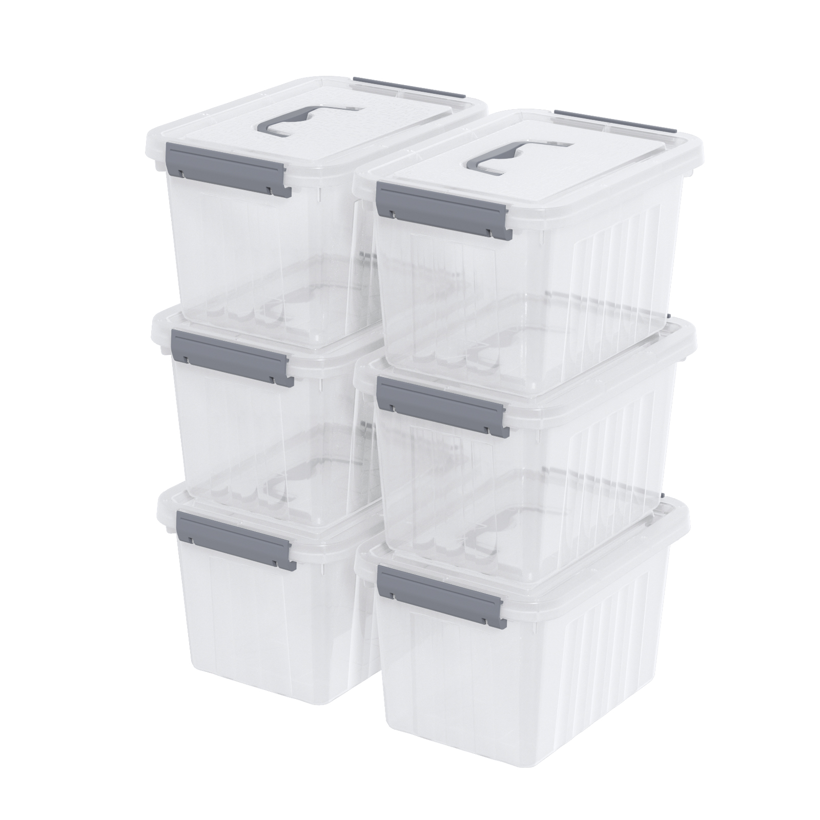3.5 Quart Clear Plastic Bins, Plastic Small Handle Storage Box, 6 Packs(Gray)