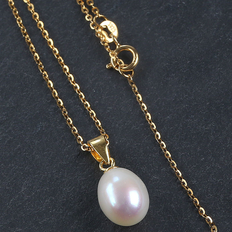 Rice Shape 925 Silver Freshwater Pearl Necklace Women Pendant Necklace Jewelry